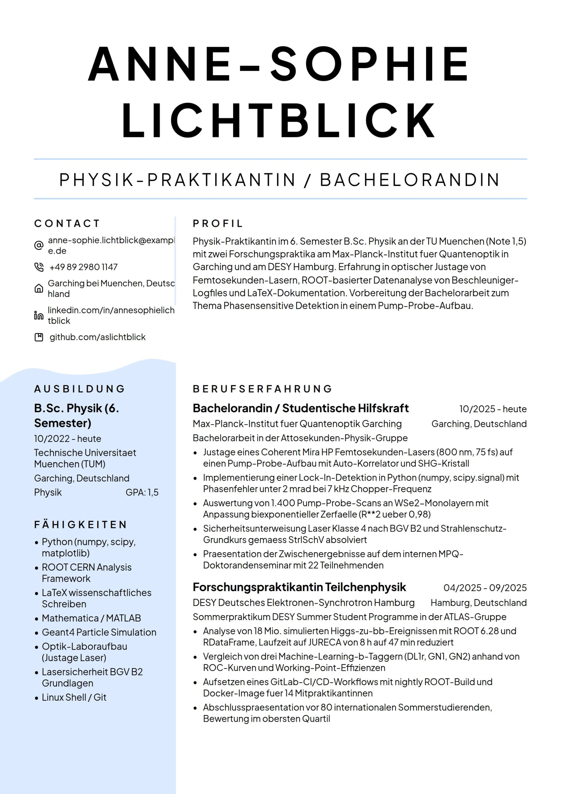 Physik-Praktikant:in