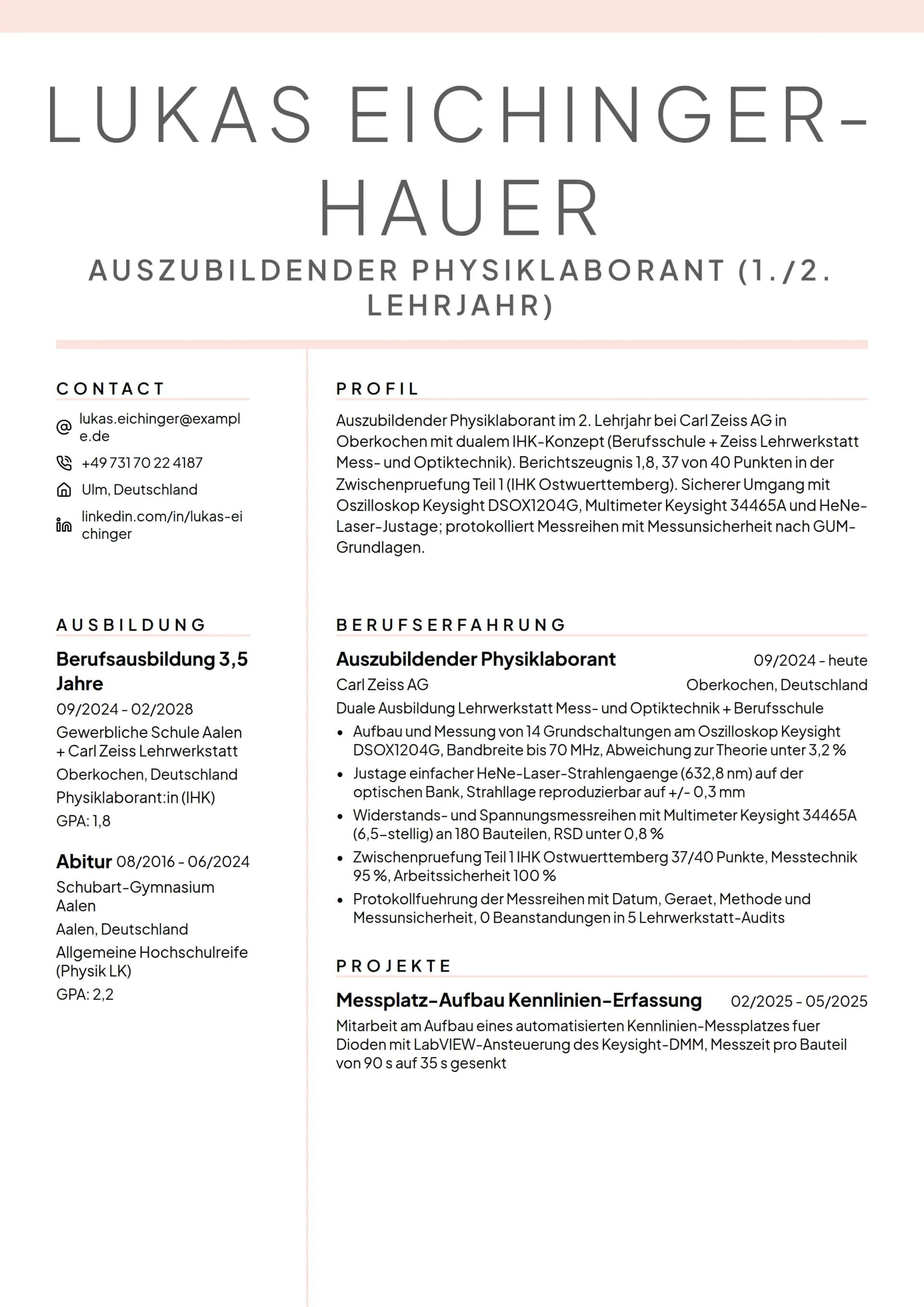 Physiklaborant Azubi 1.-2. Lehrjahr