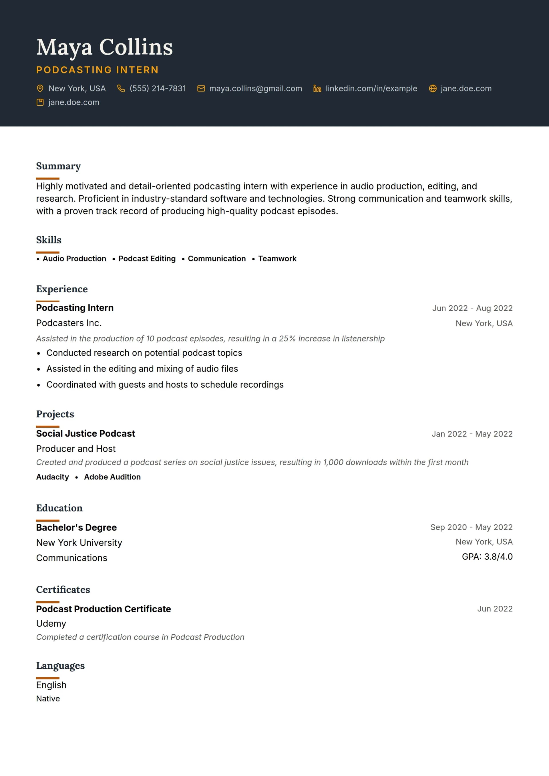 Podcasting Intern