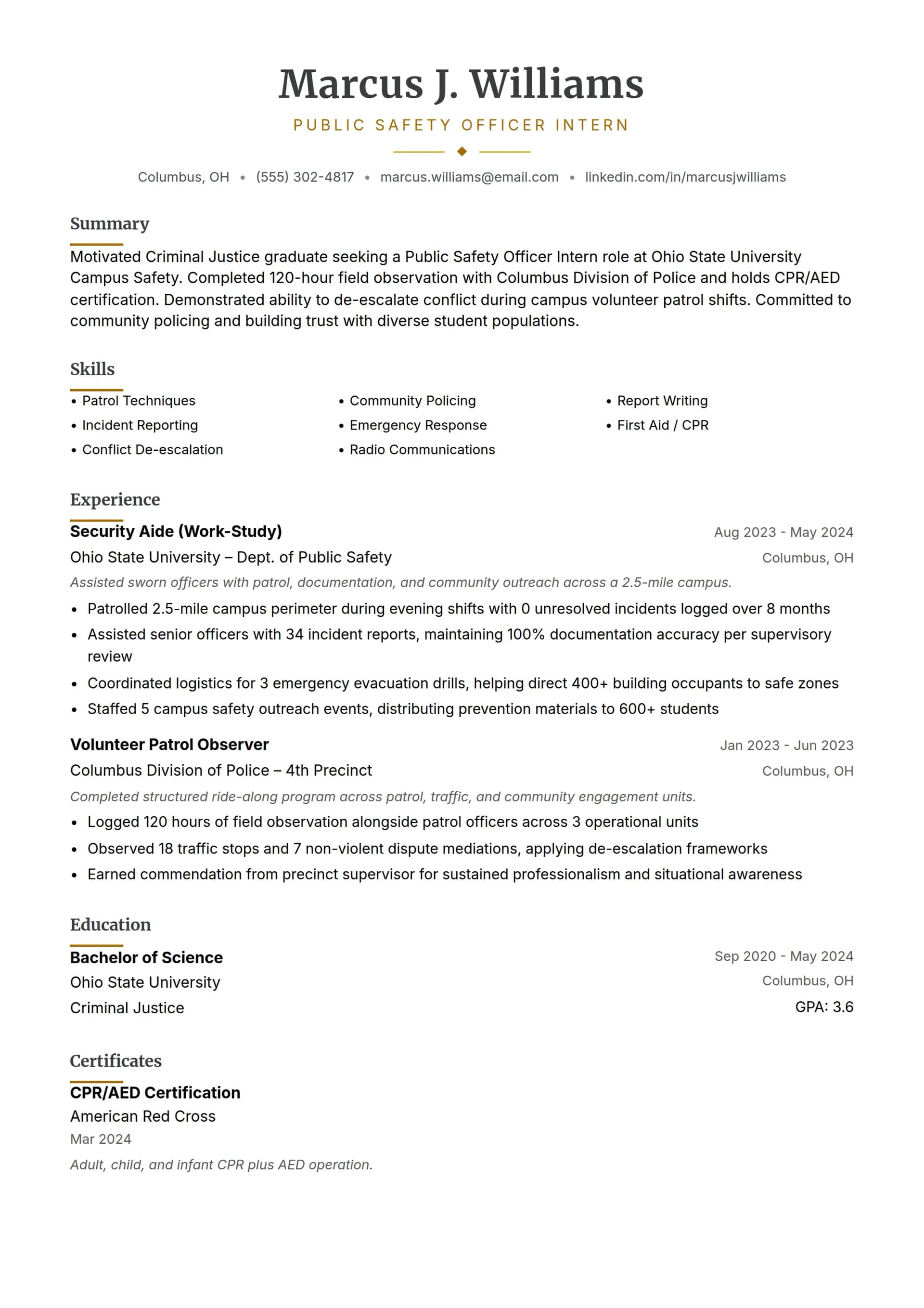 Public Safety Officer Intern