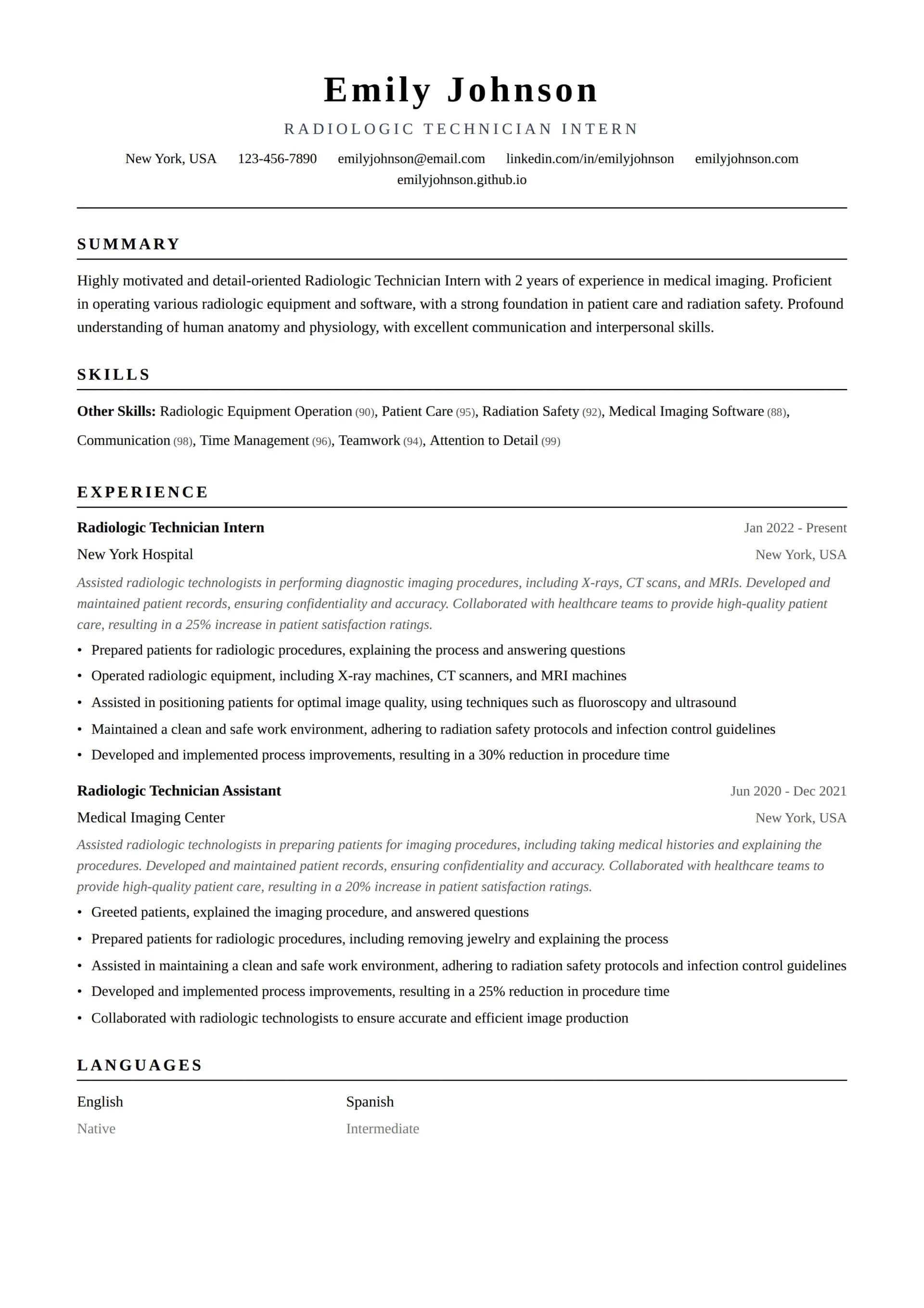 Radiologic Technician Intern