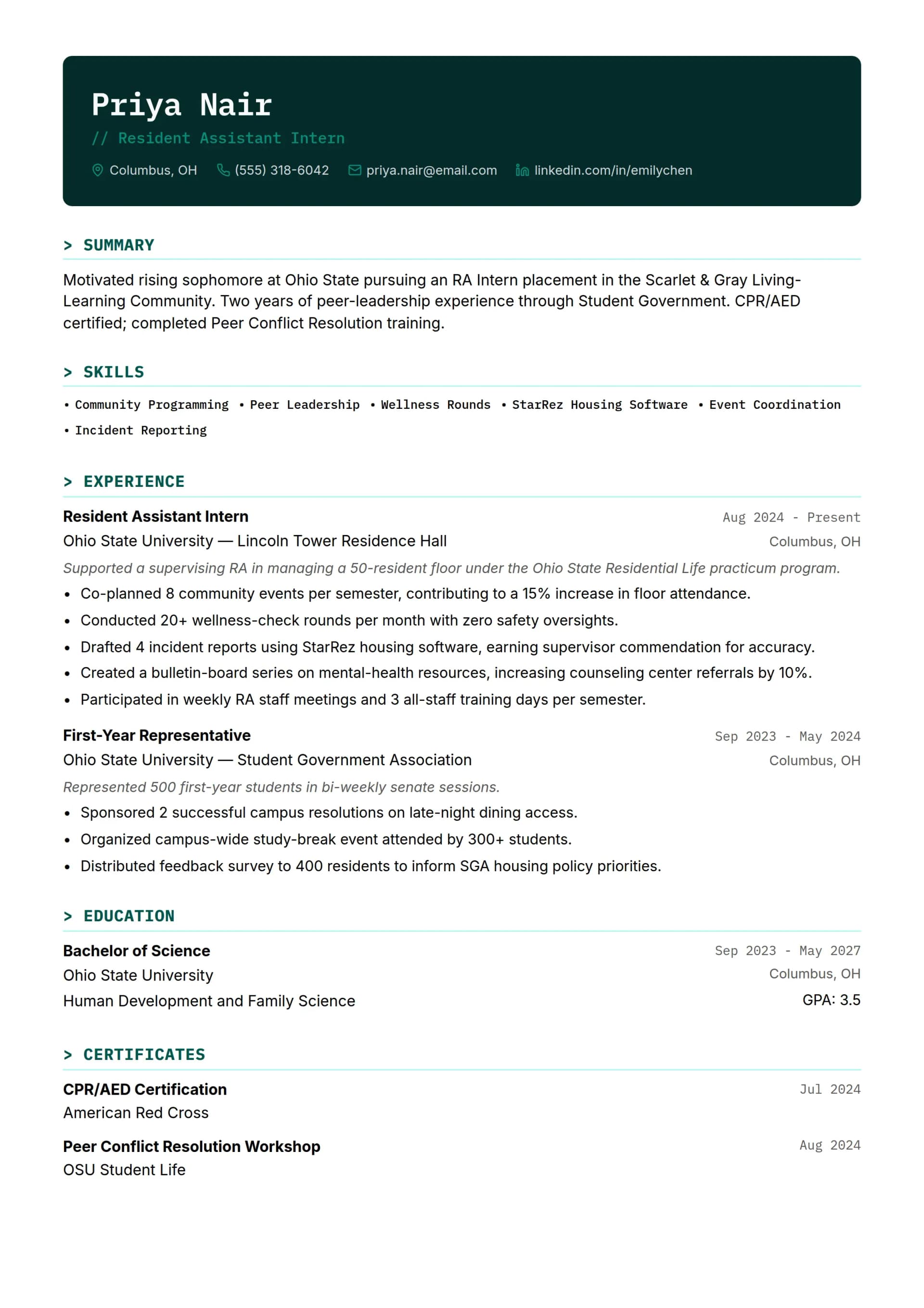 Resident Assistant Intern