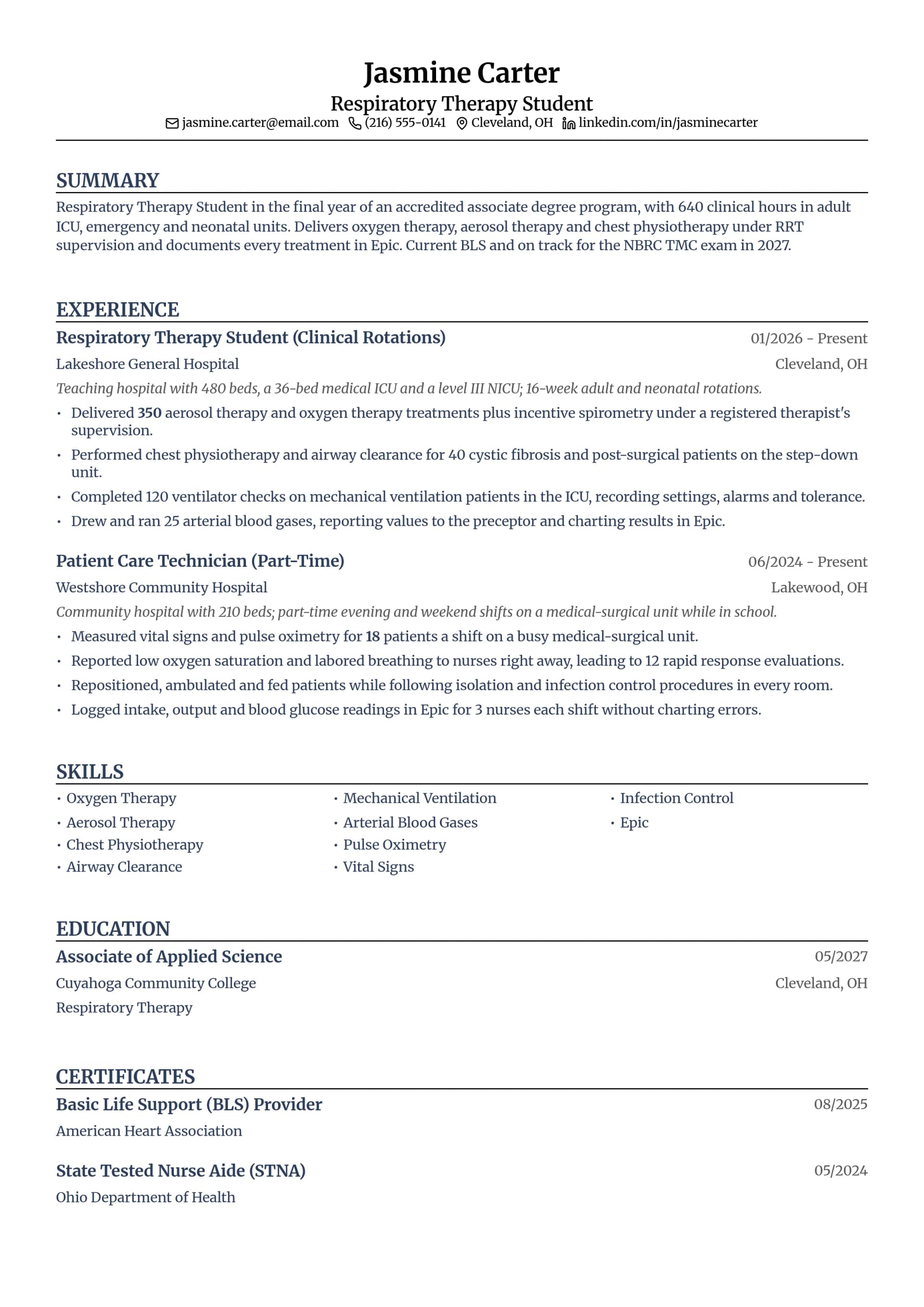Respiratory Therapy Student
