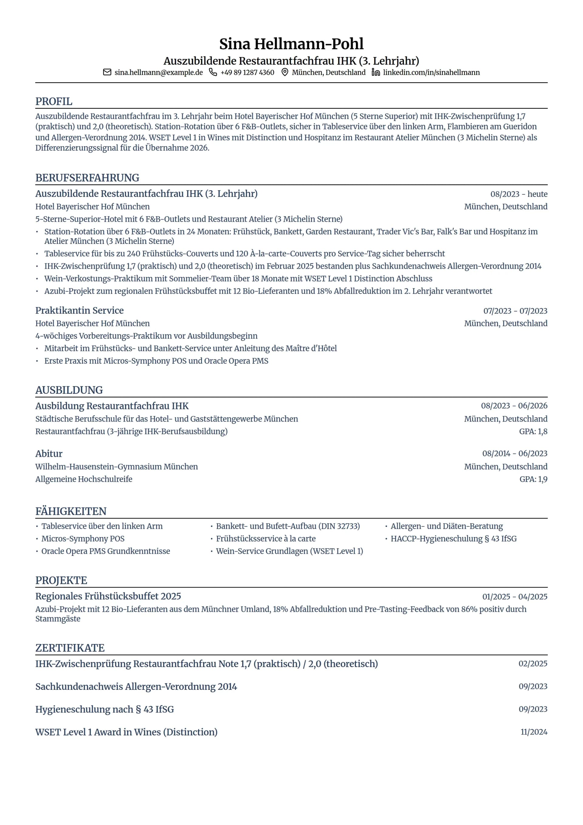Restaurantfachfrau Auszubildende (IHK)