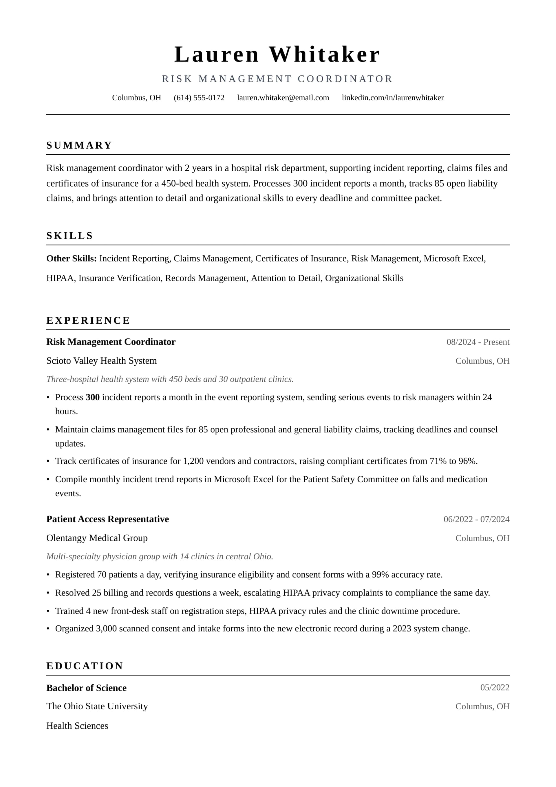 Risk Management Coordinator