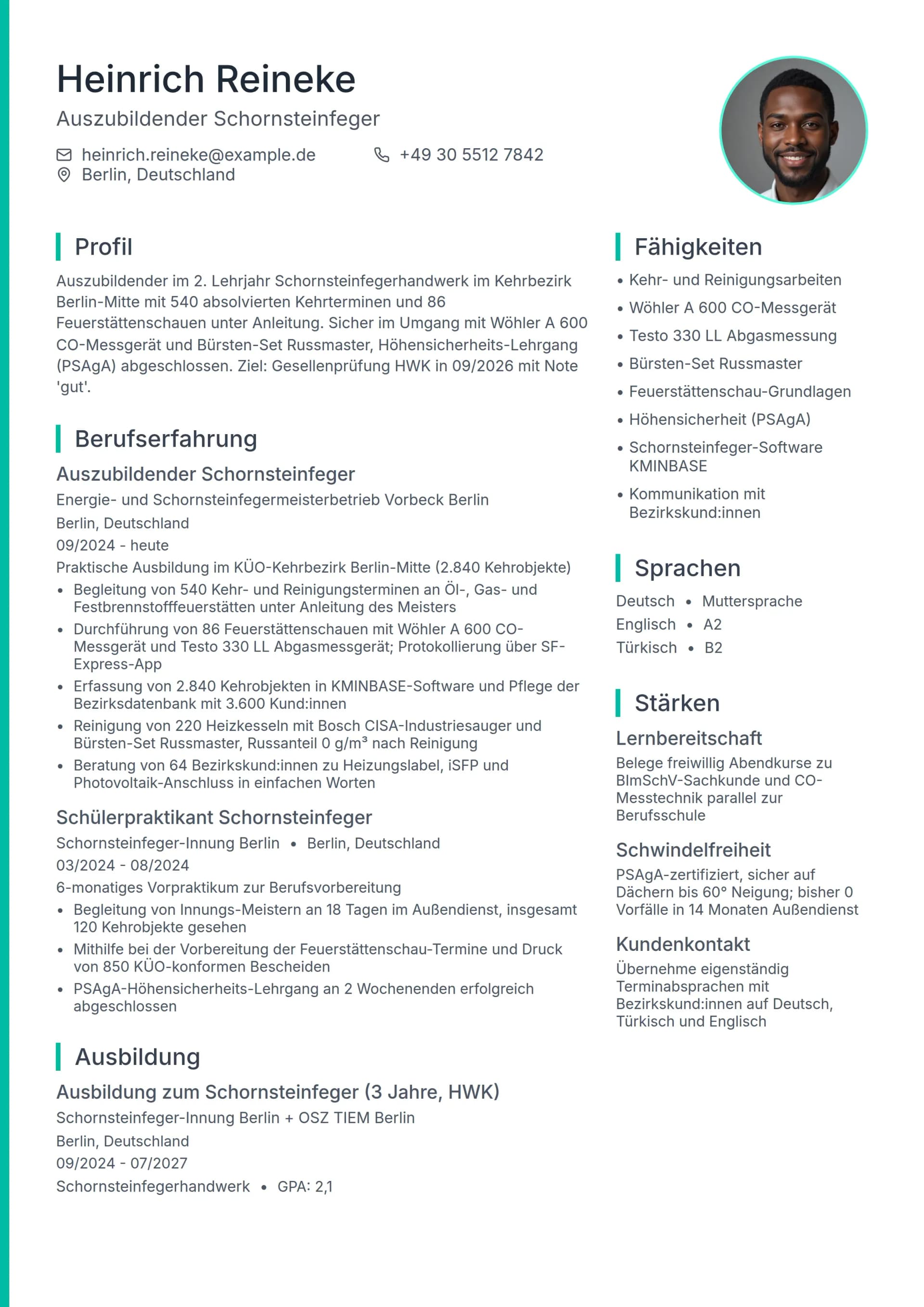 Schornsteinfeger Auszubildender