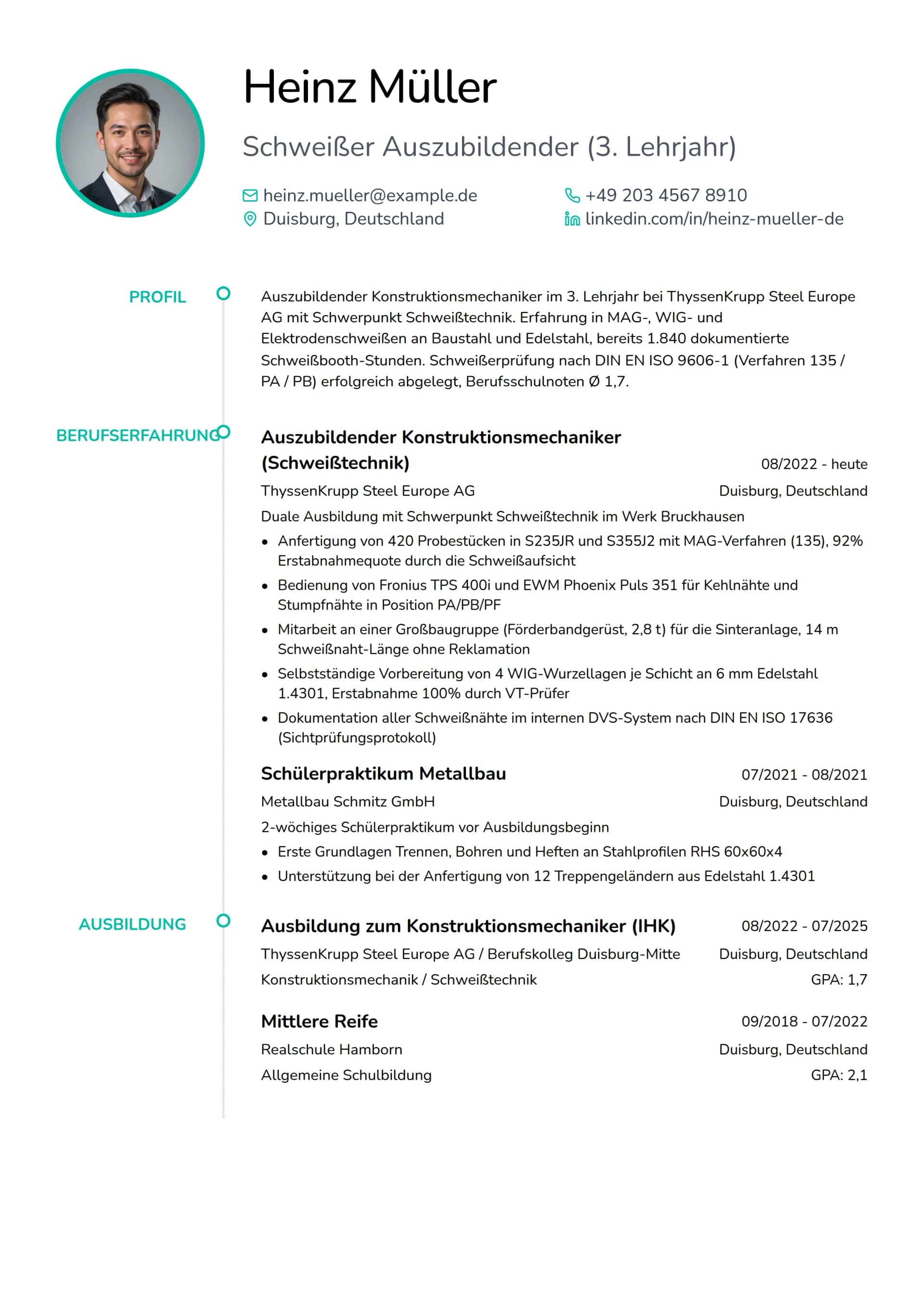 Schweißer Auszubildender