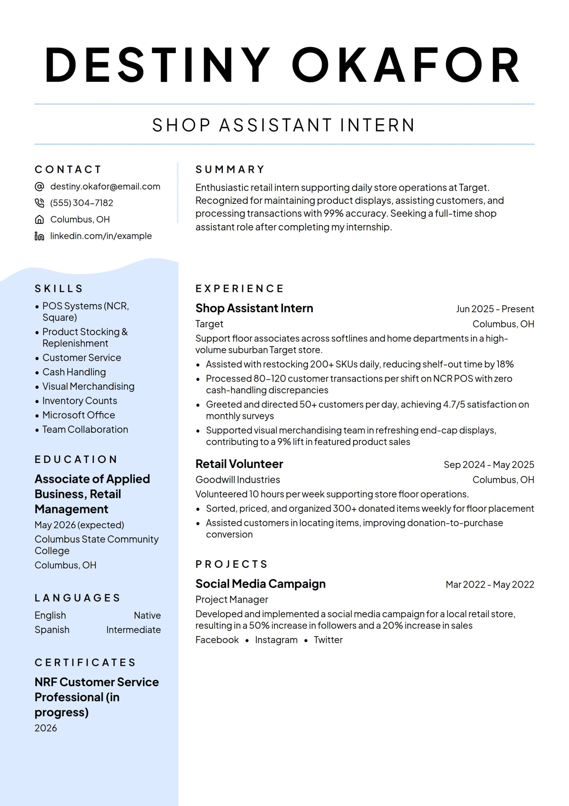 Shop Assistant Intern