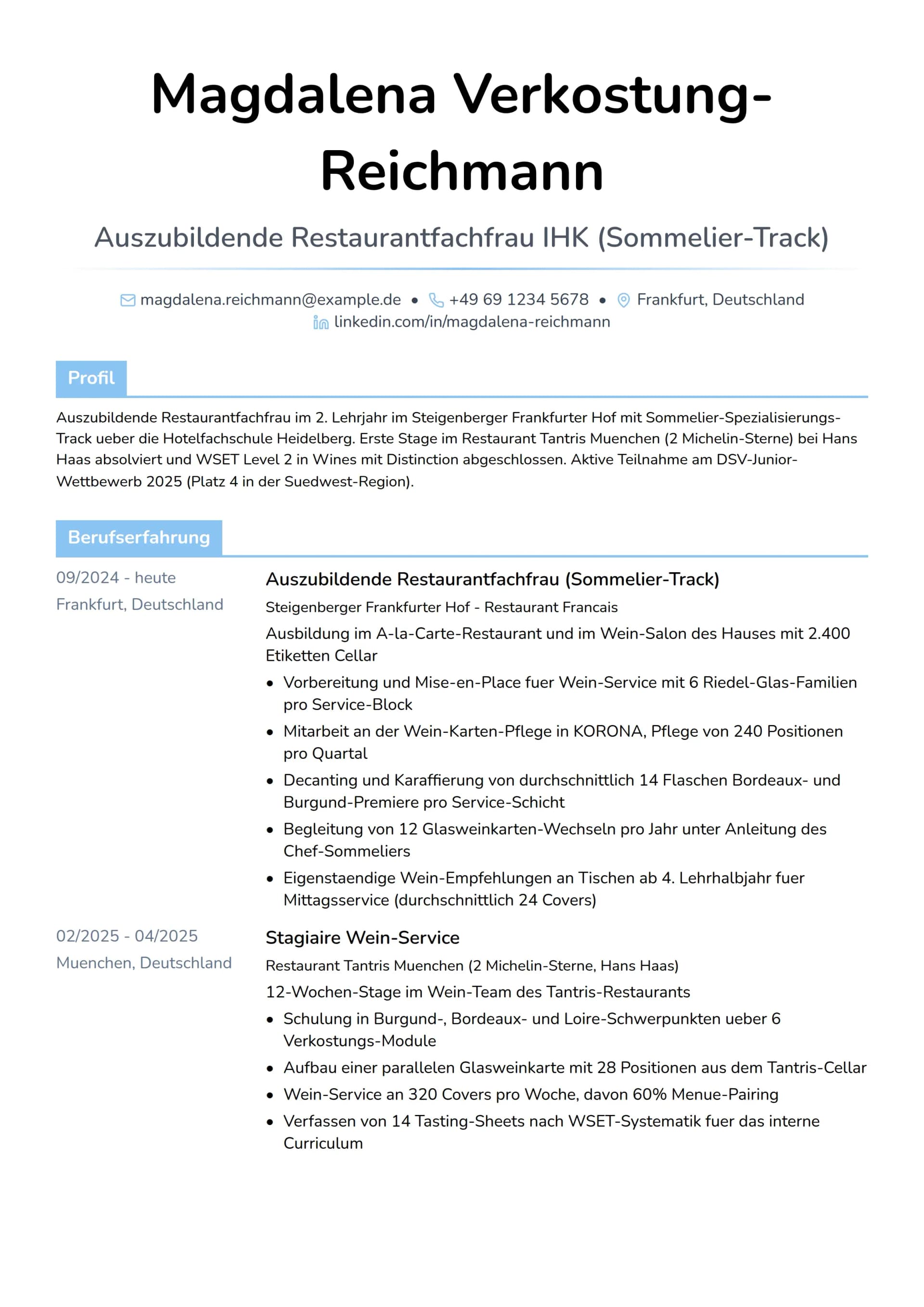Azubi Restaurantfachfrau (Sommelier-Track)