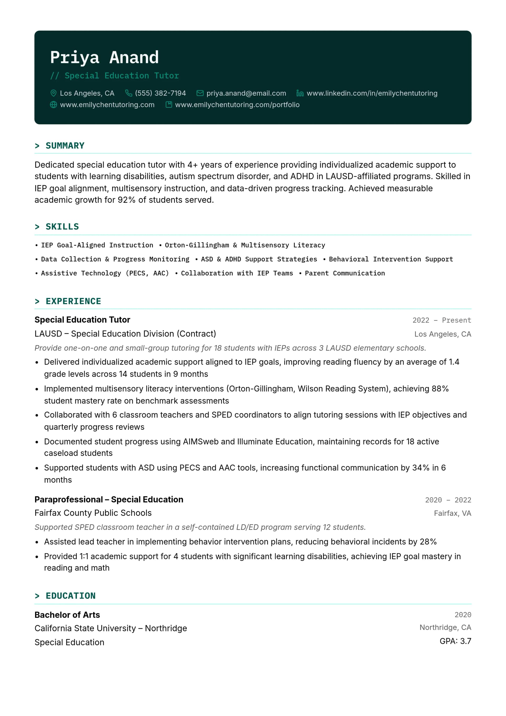 Special Education Tutor