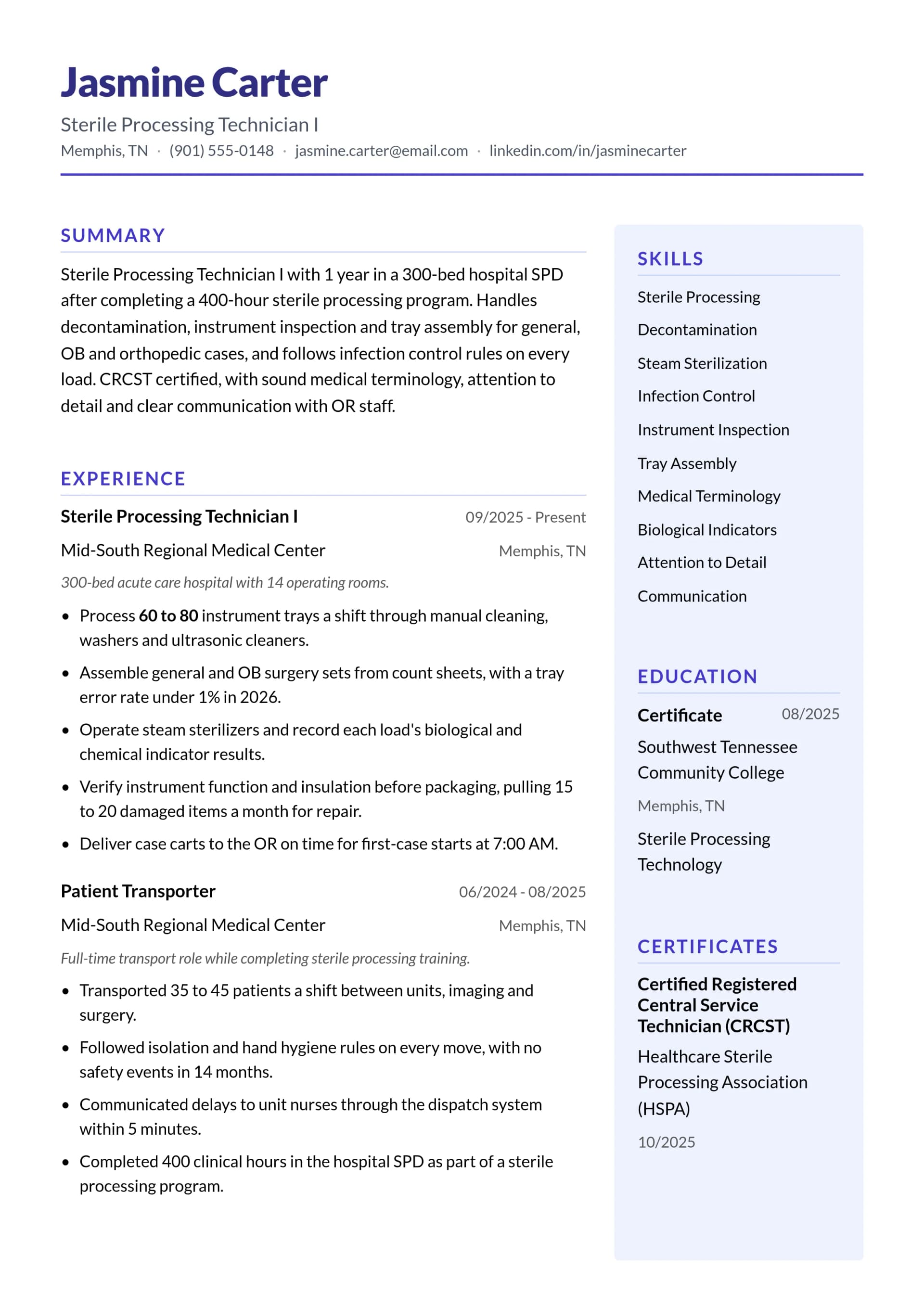 Sterile Processing Technician I