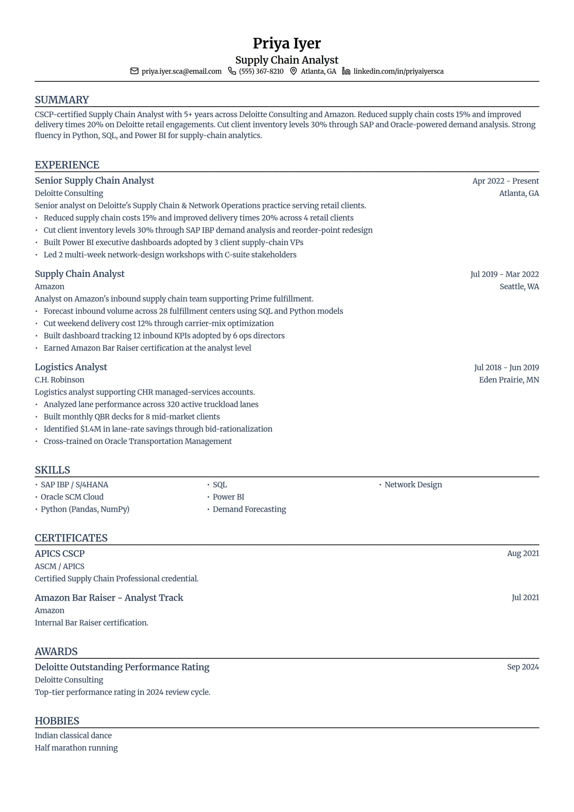 Supply Chain Analyst