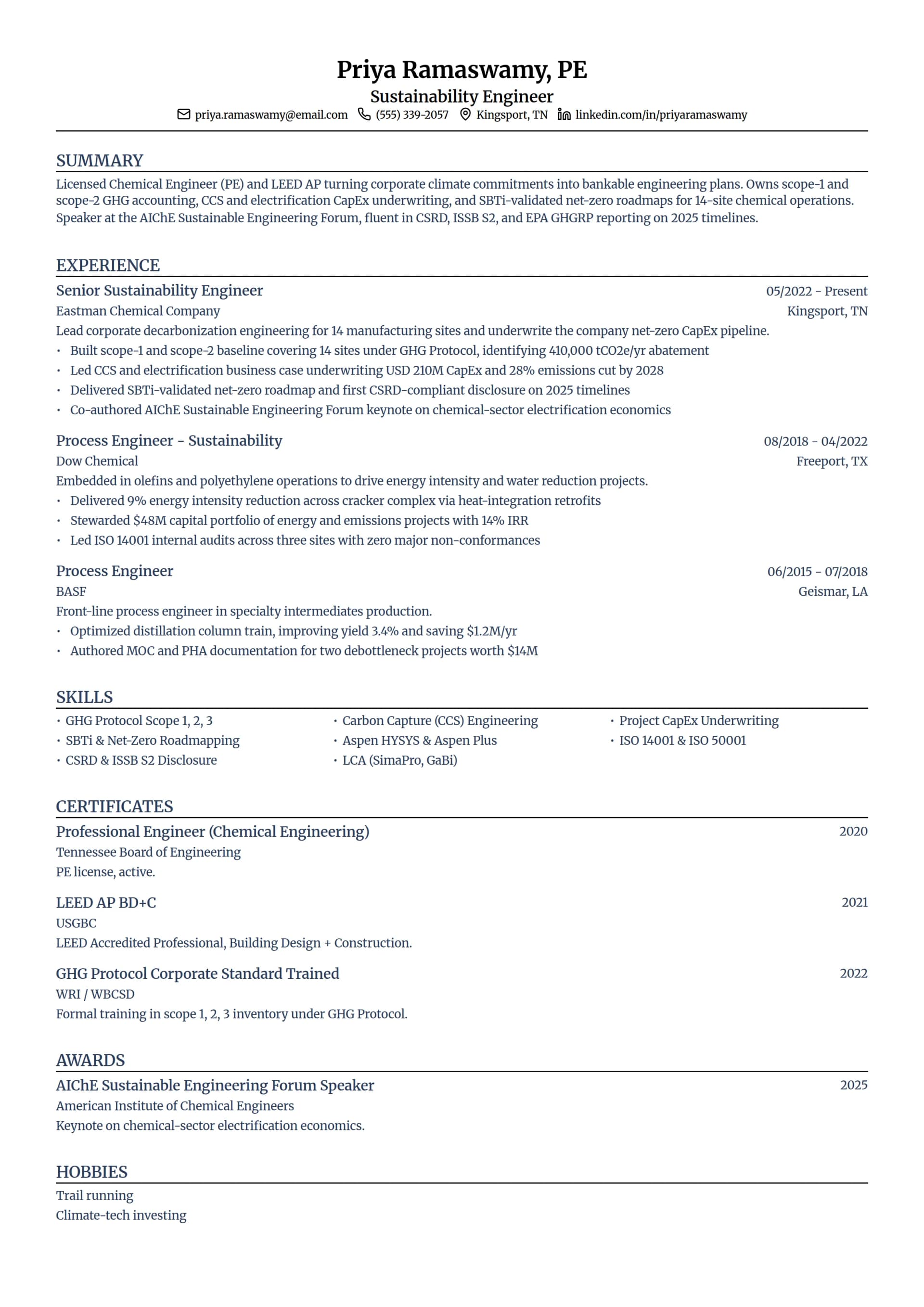 Sustainability Engineer