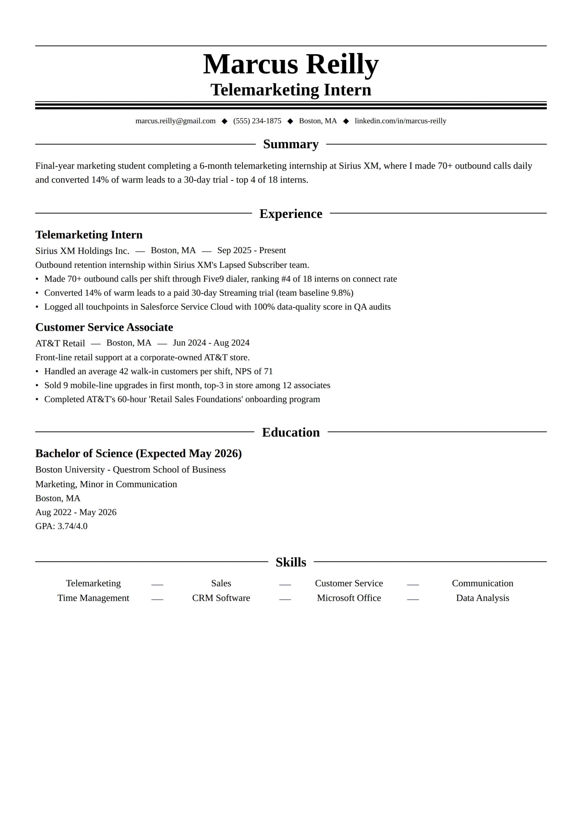 Telemarketing Intern