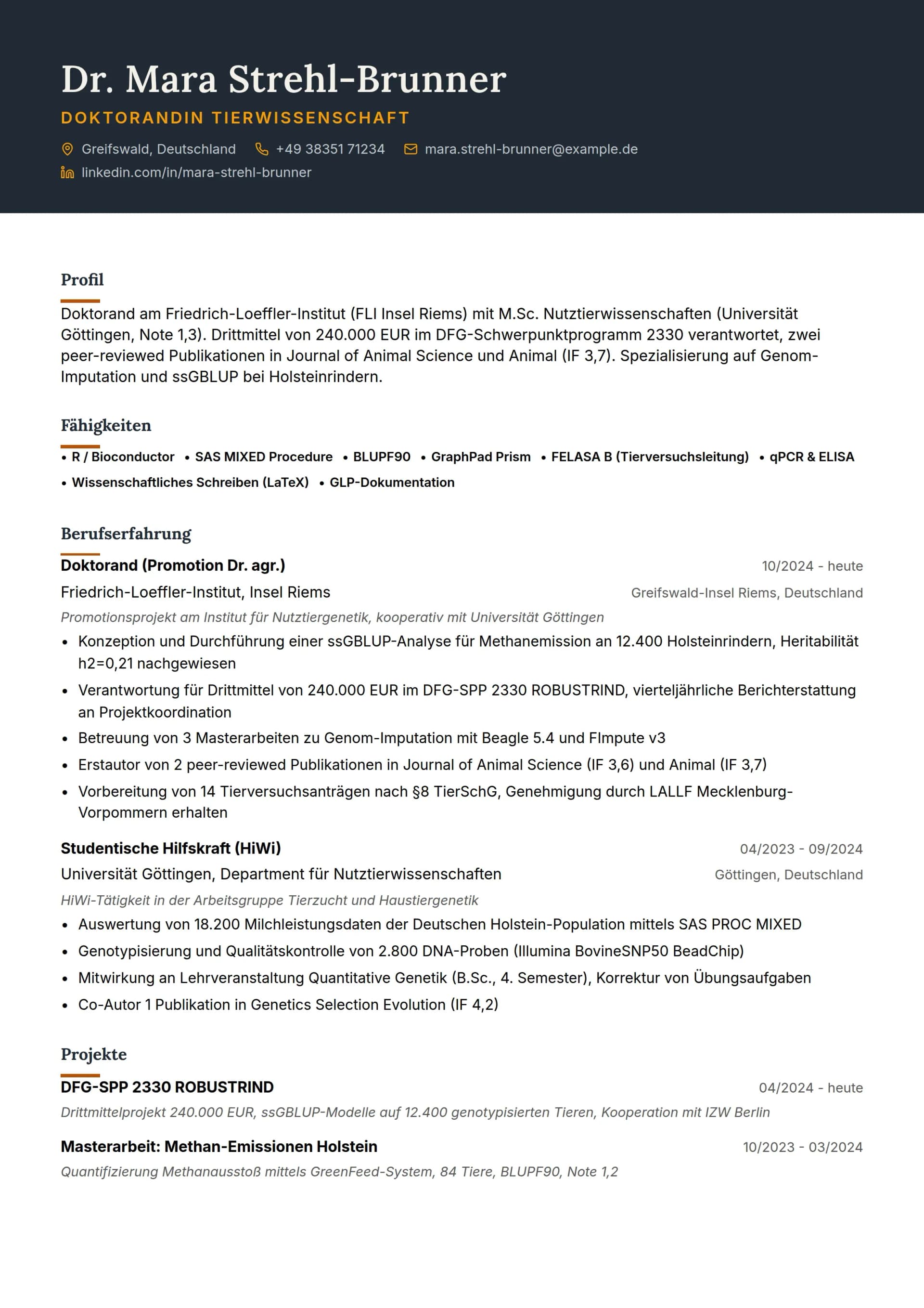 Tierwissenschaft Doktorand
