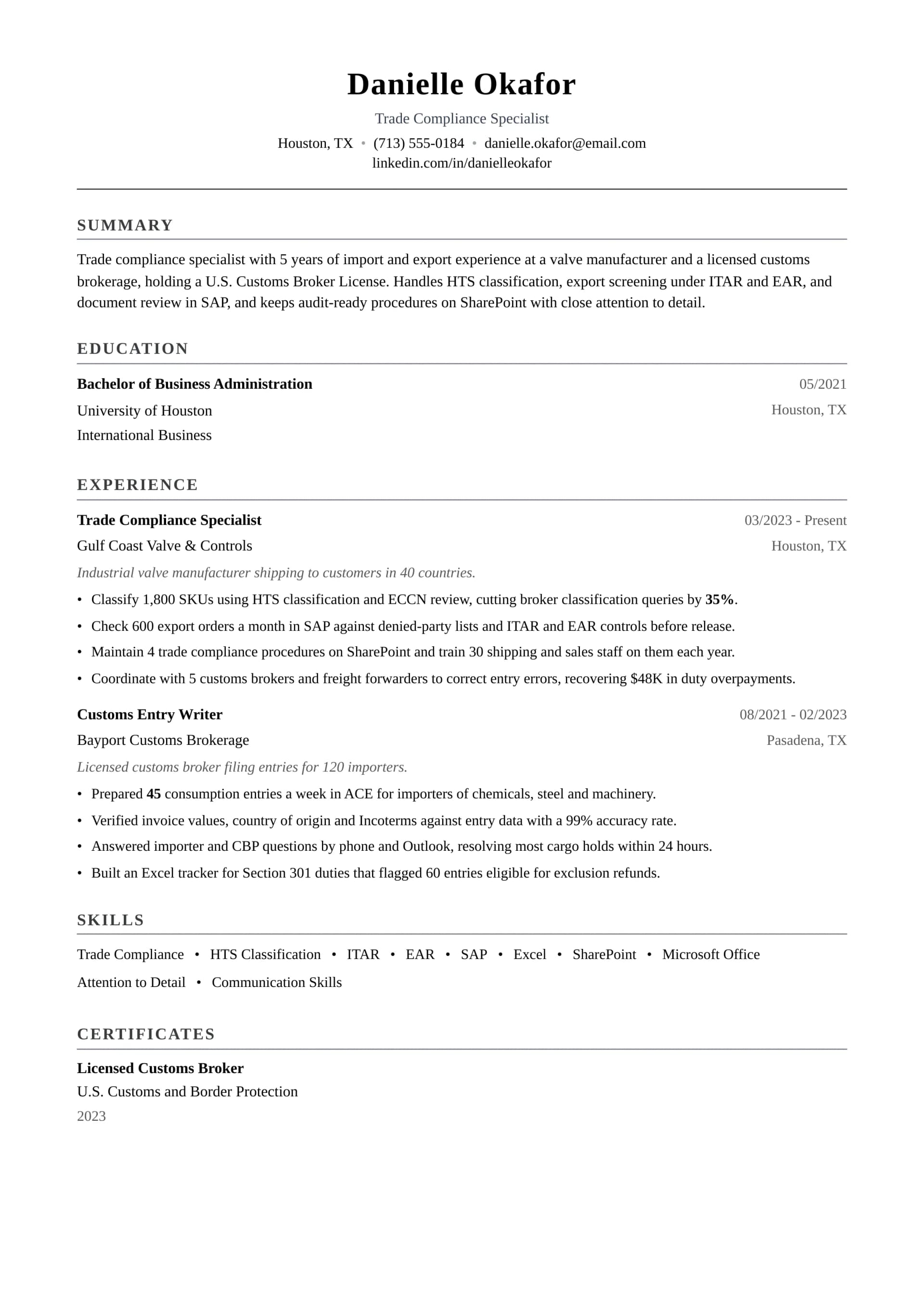 Trade Compliance Specialist