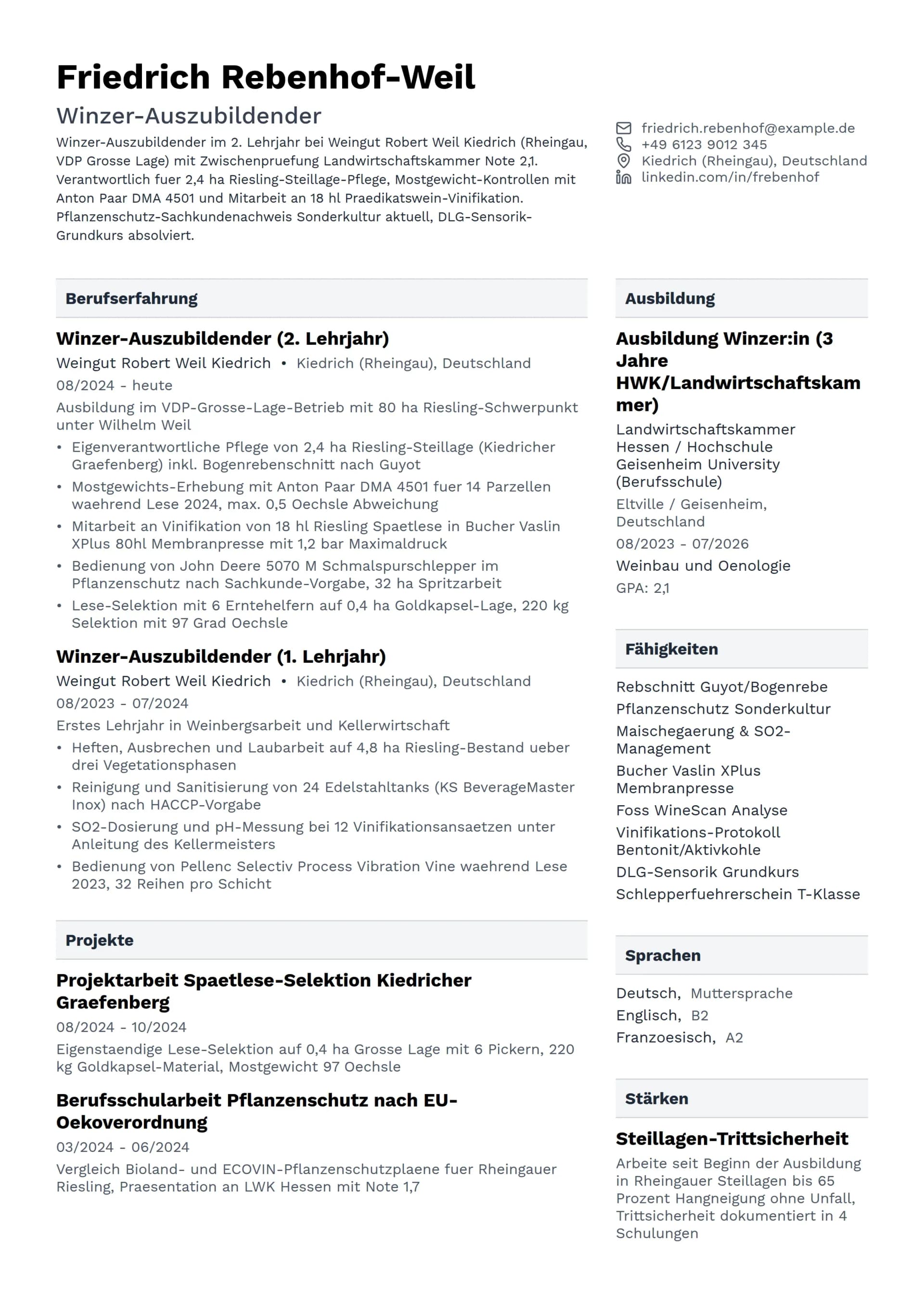 Winzer Auszubildender