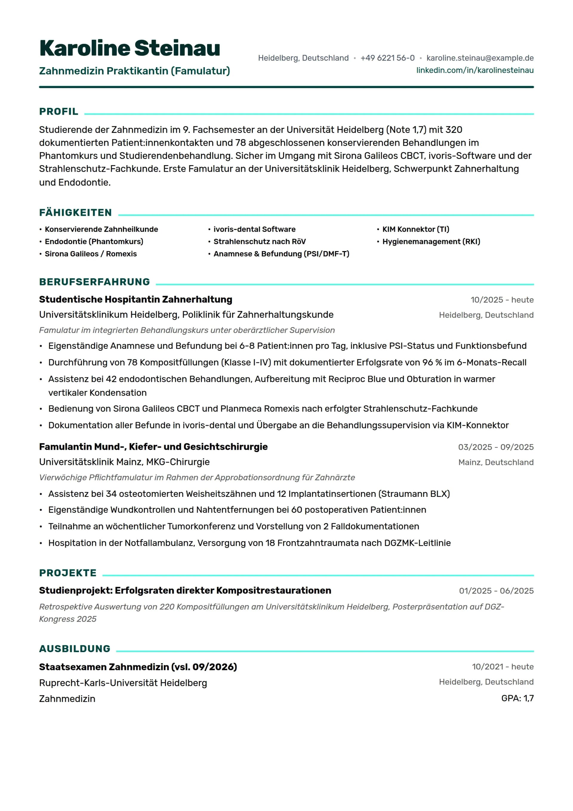 Zahnmedizin Praktikant