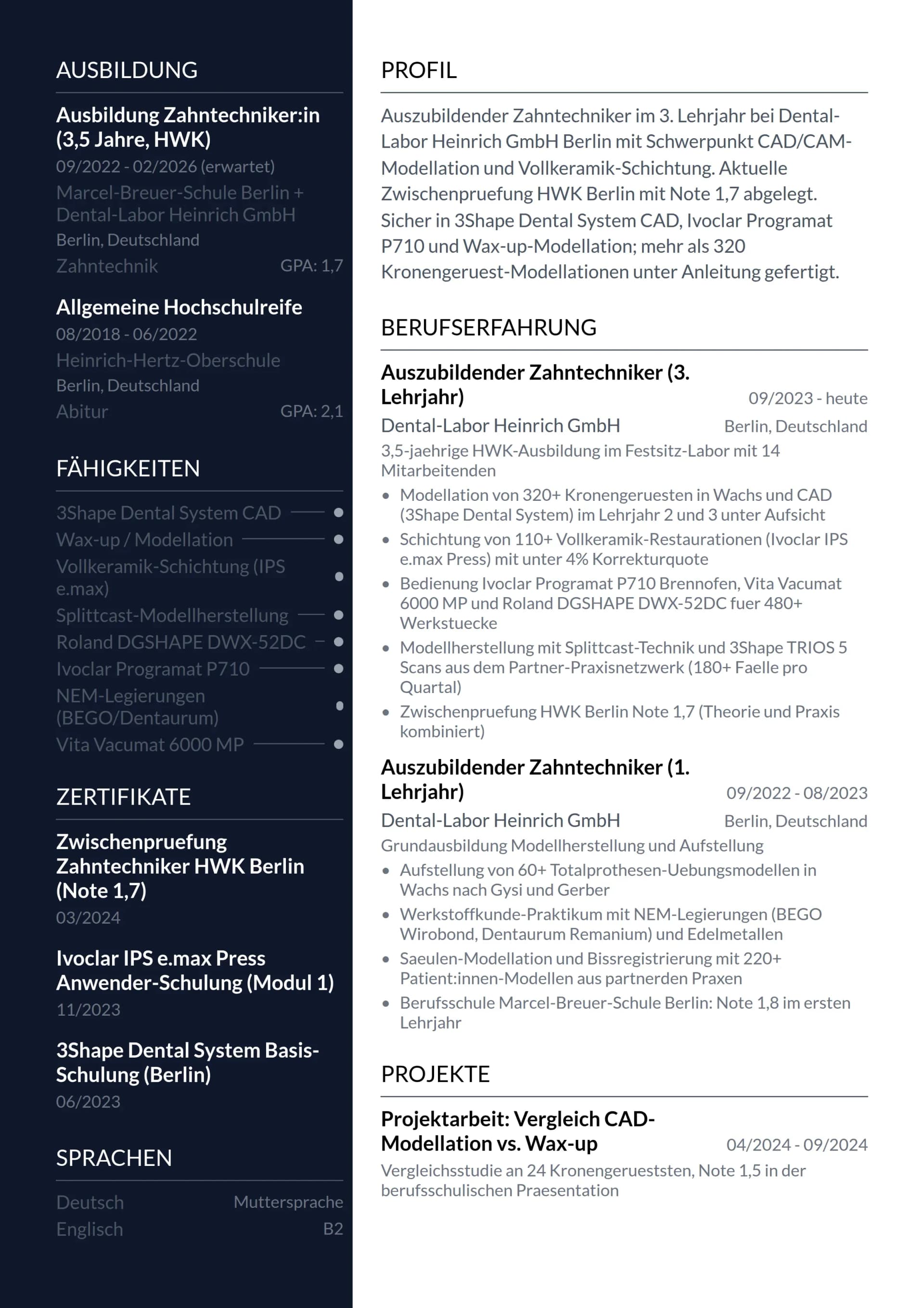 Zahntechniker Auszubildende:r