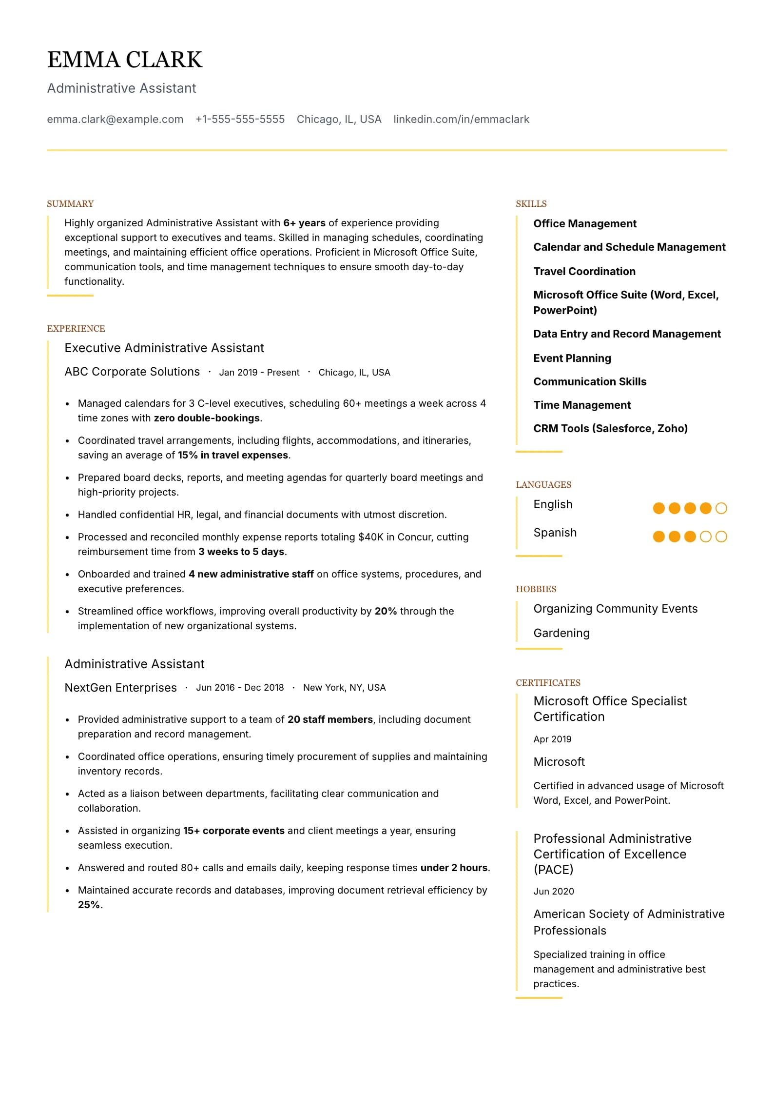Admin Resume preview