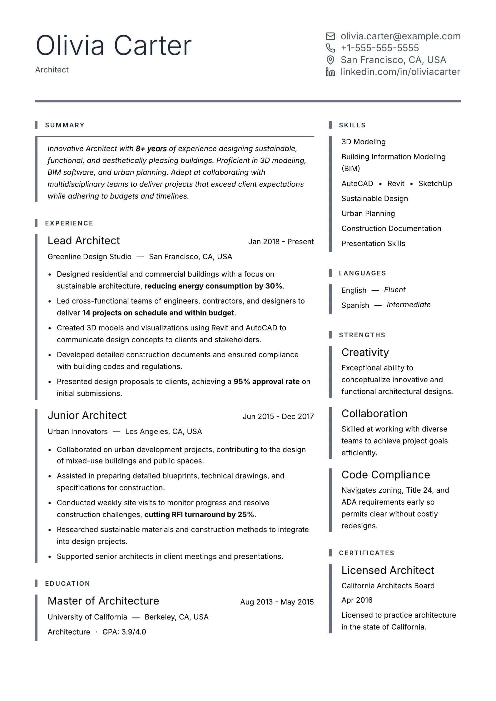 Construct Resume preview