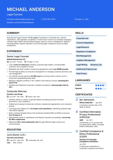 Legal Resume preview
