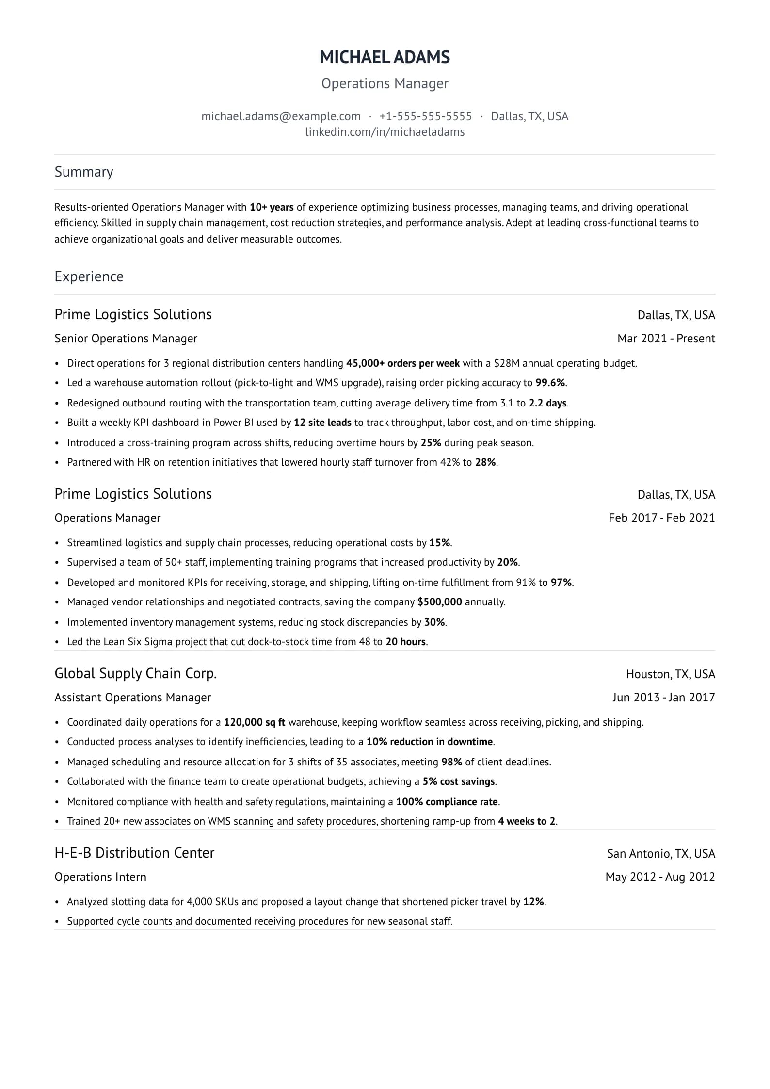 Operations Resume preview