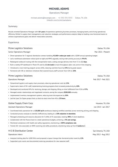Operations Resume preview