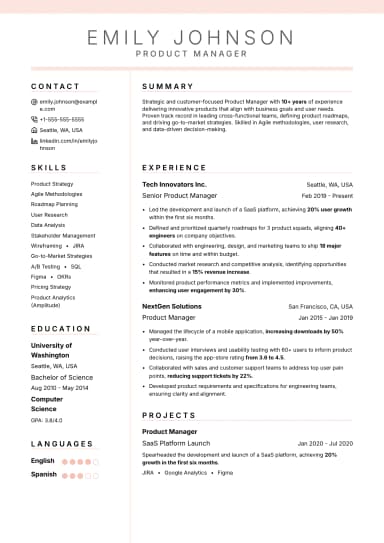 Product Resume preview