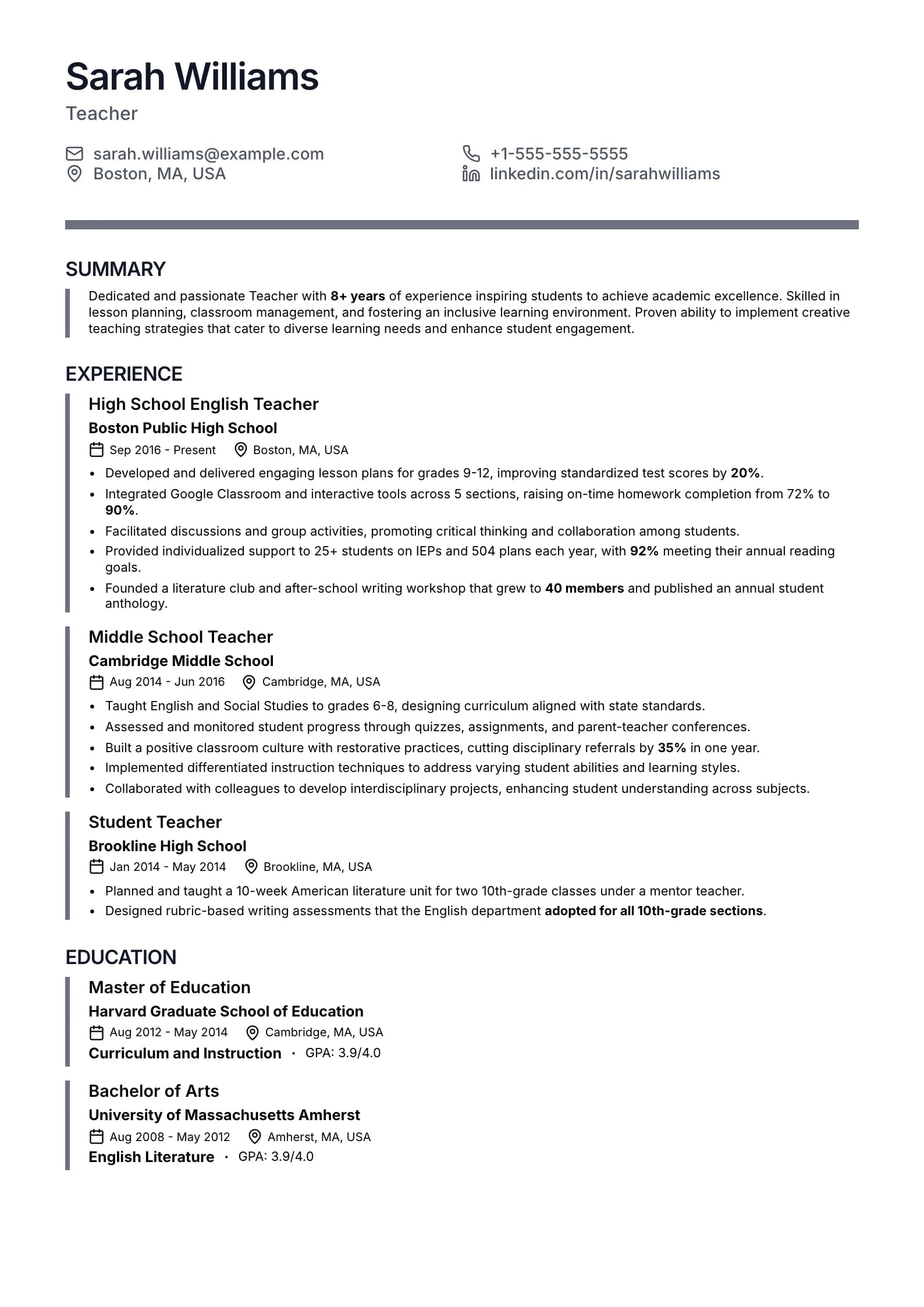 Teach Resume preview