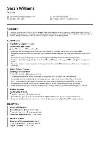 Teach Resume preview
