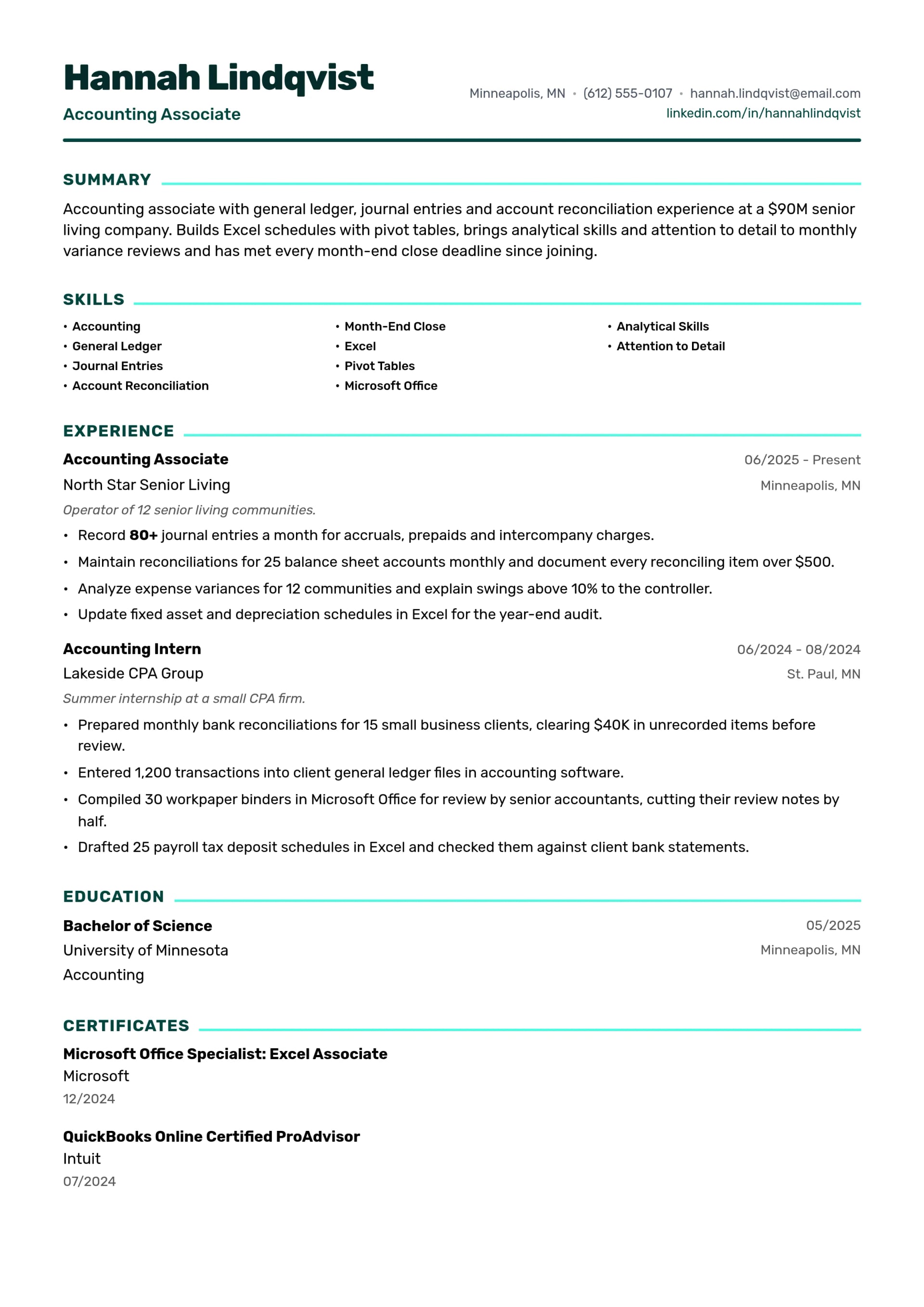 Accounting Associate resume example