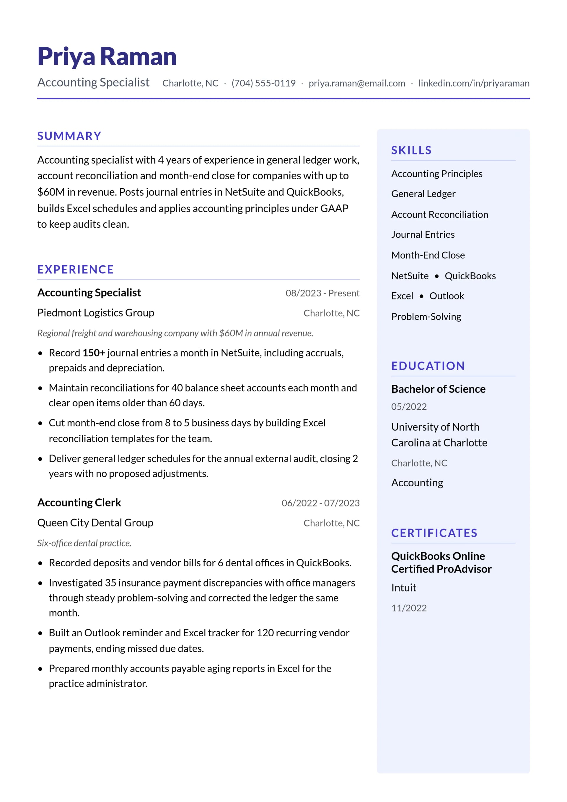 Accounting Specialist resume example