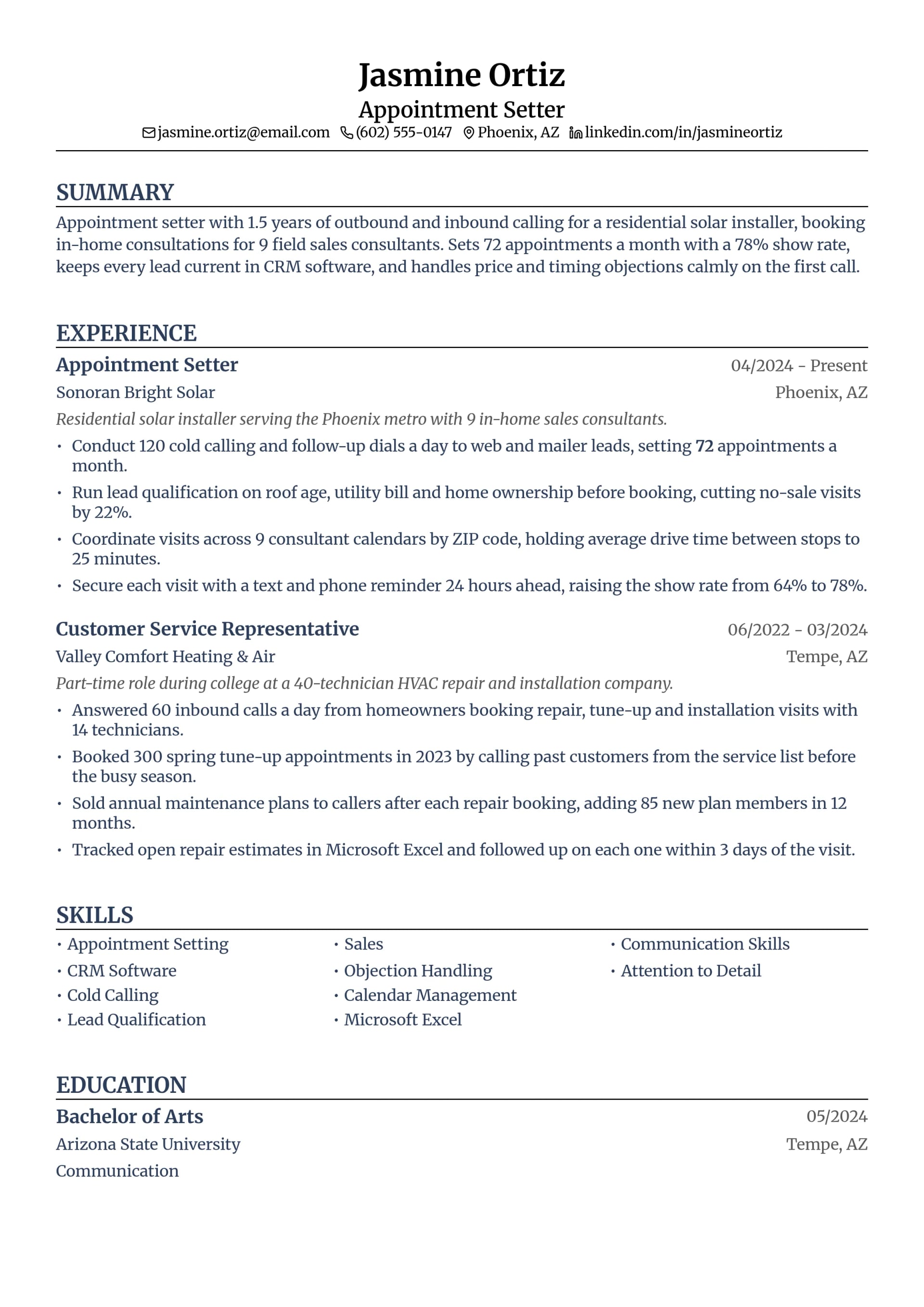 Appointment Setter resume example