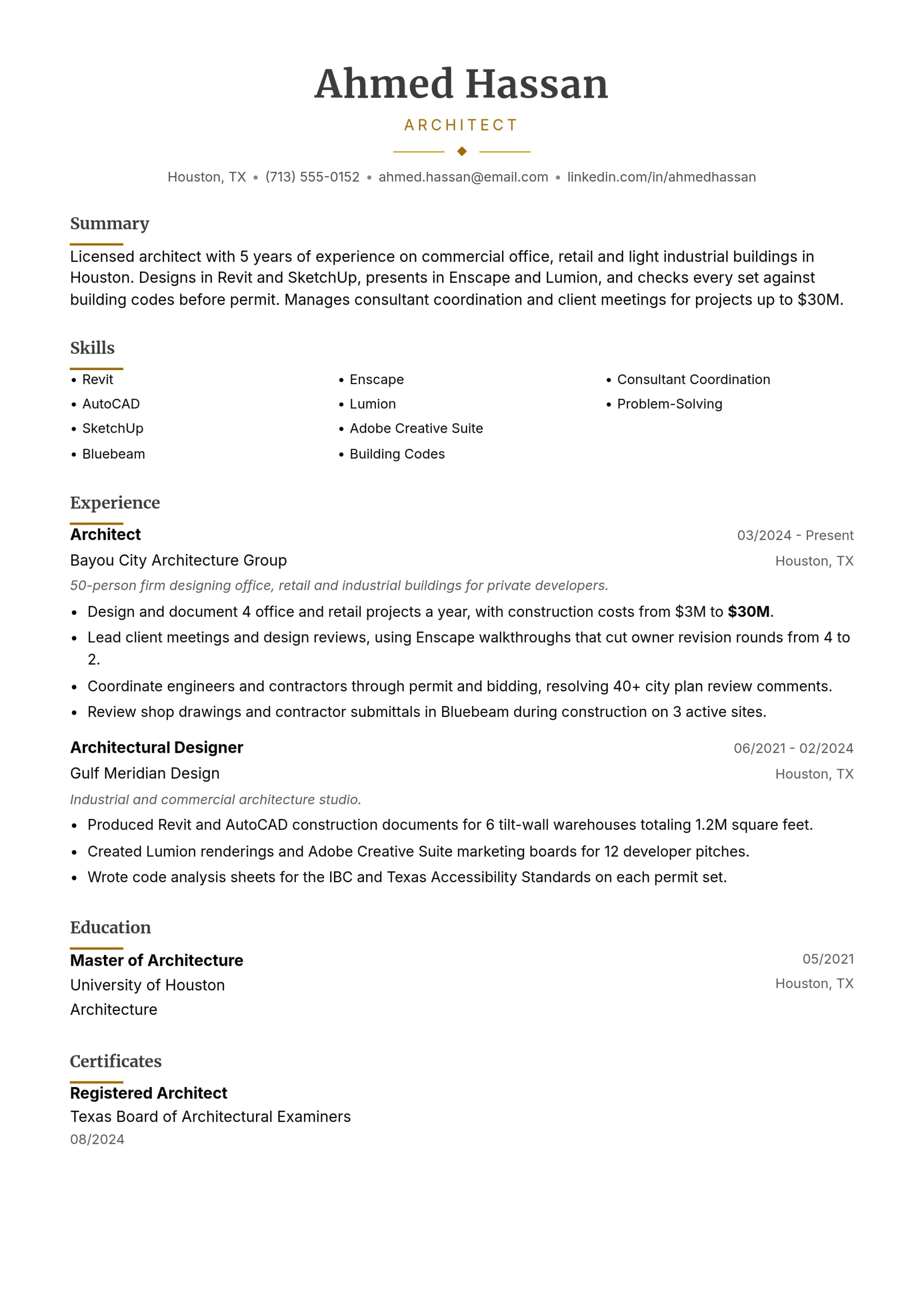 Architect resume example