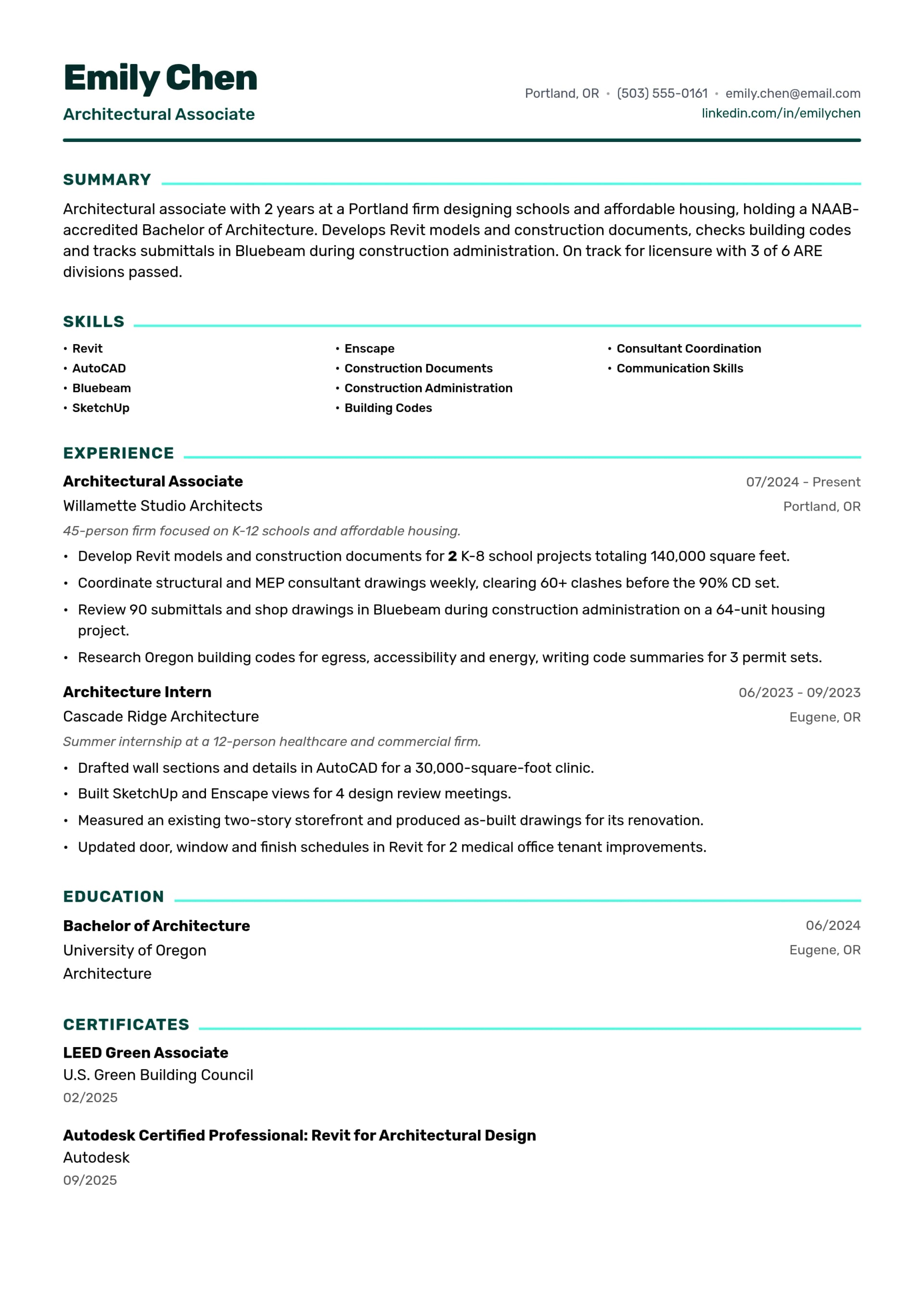 Architectural Associate resume example