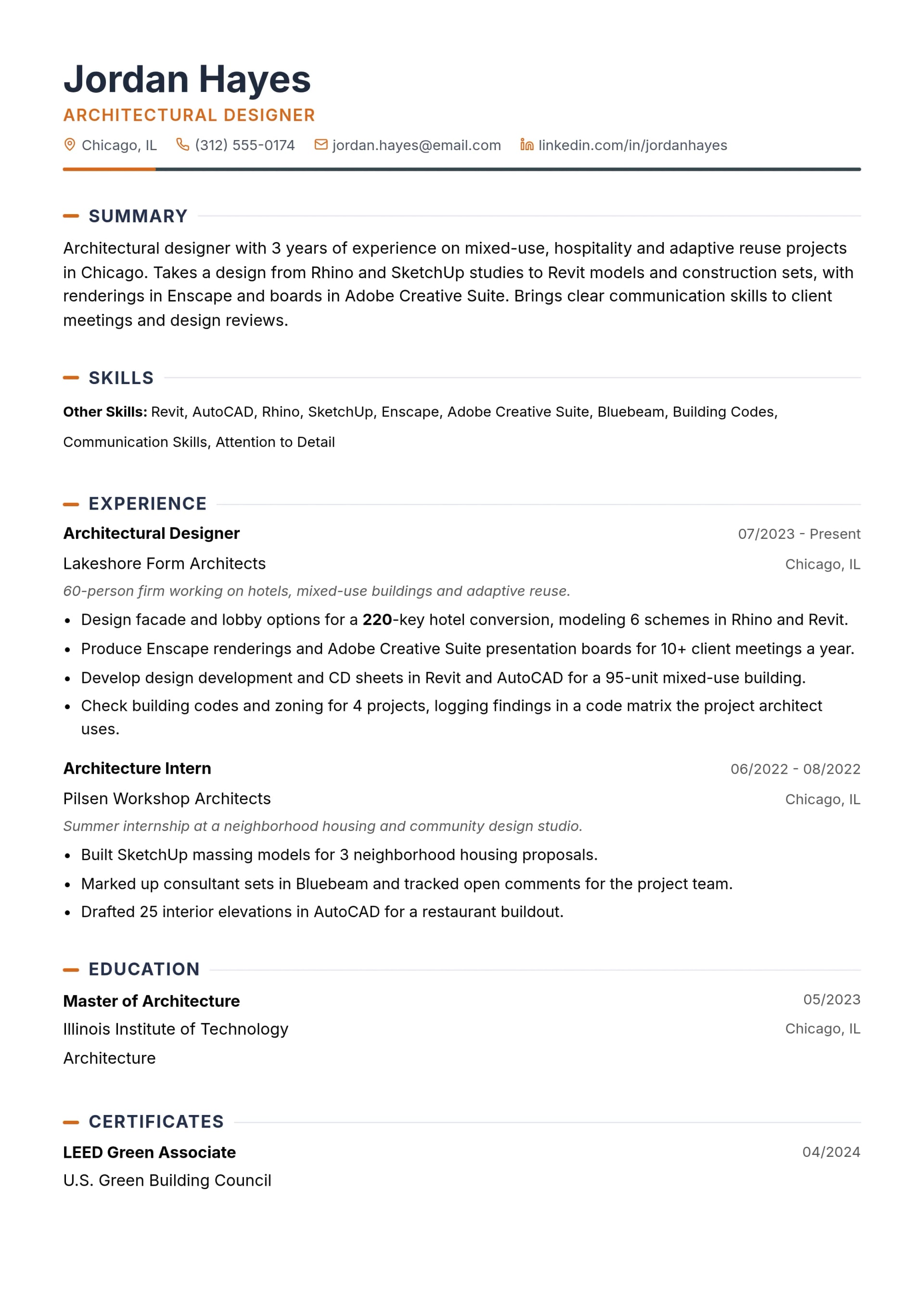 Architectural Designer resume example