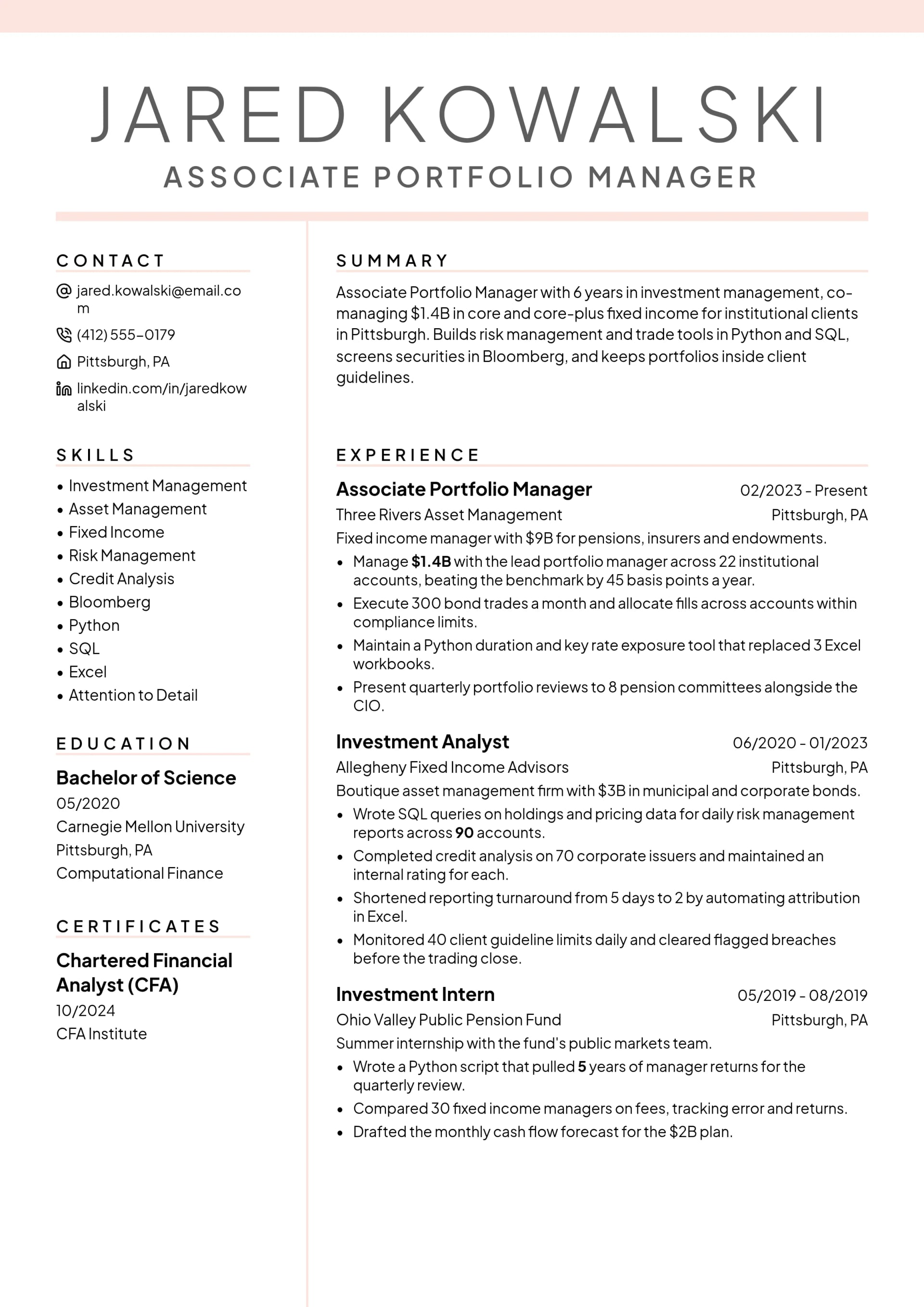 Associate Portfolio Manager resume example
