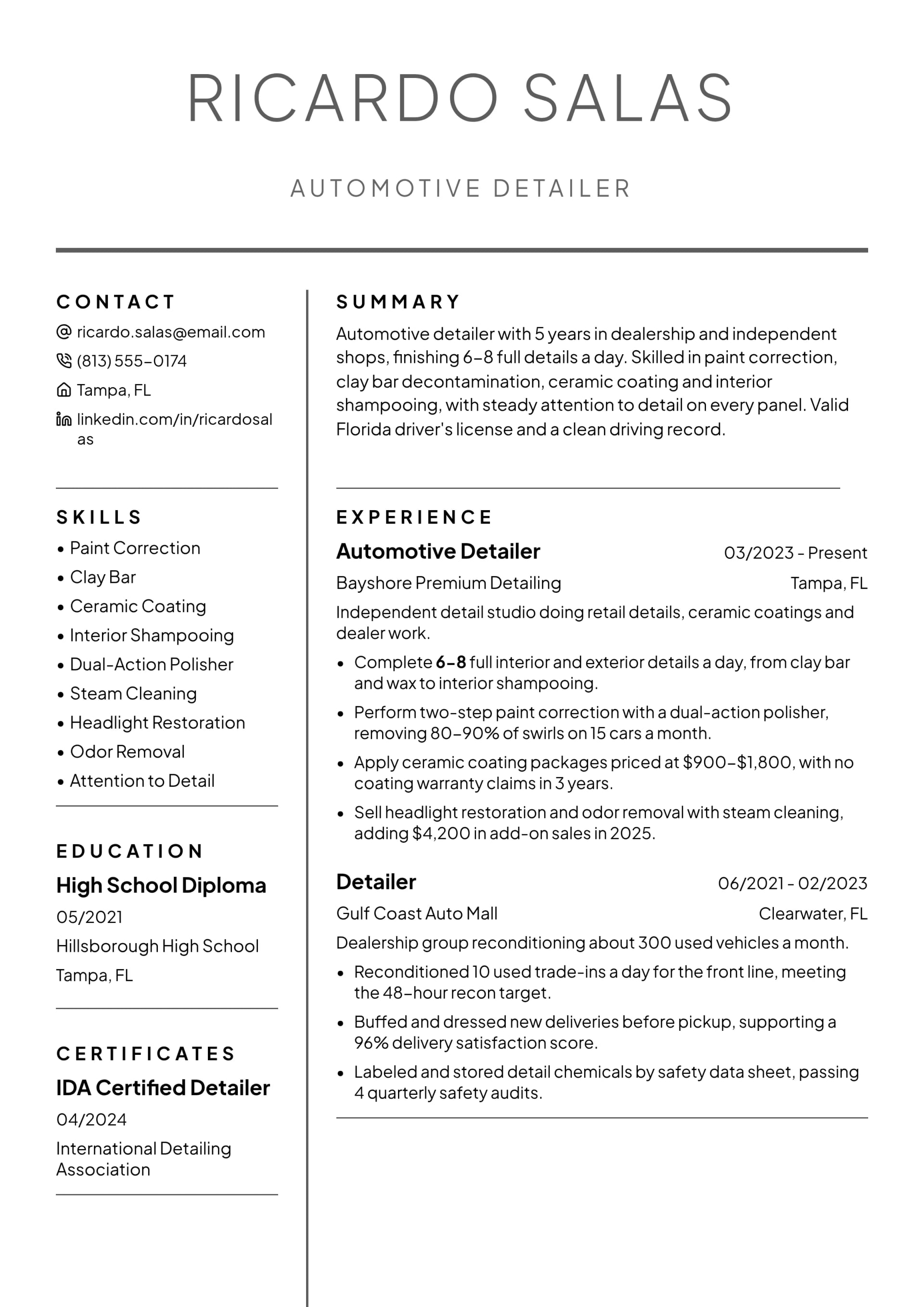 Automotive Detailer resume example