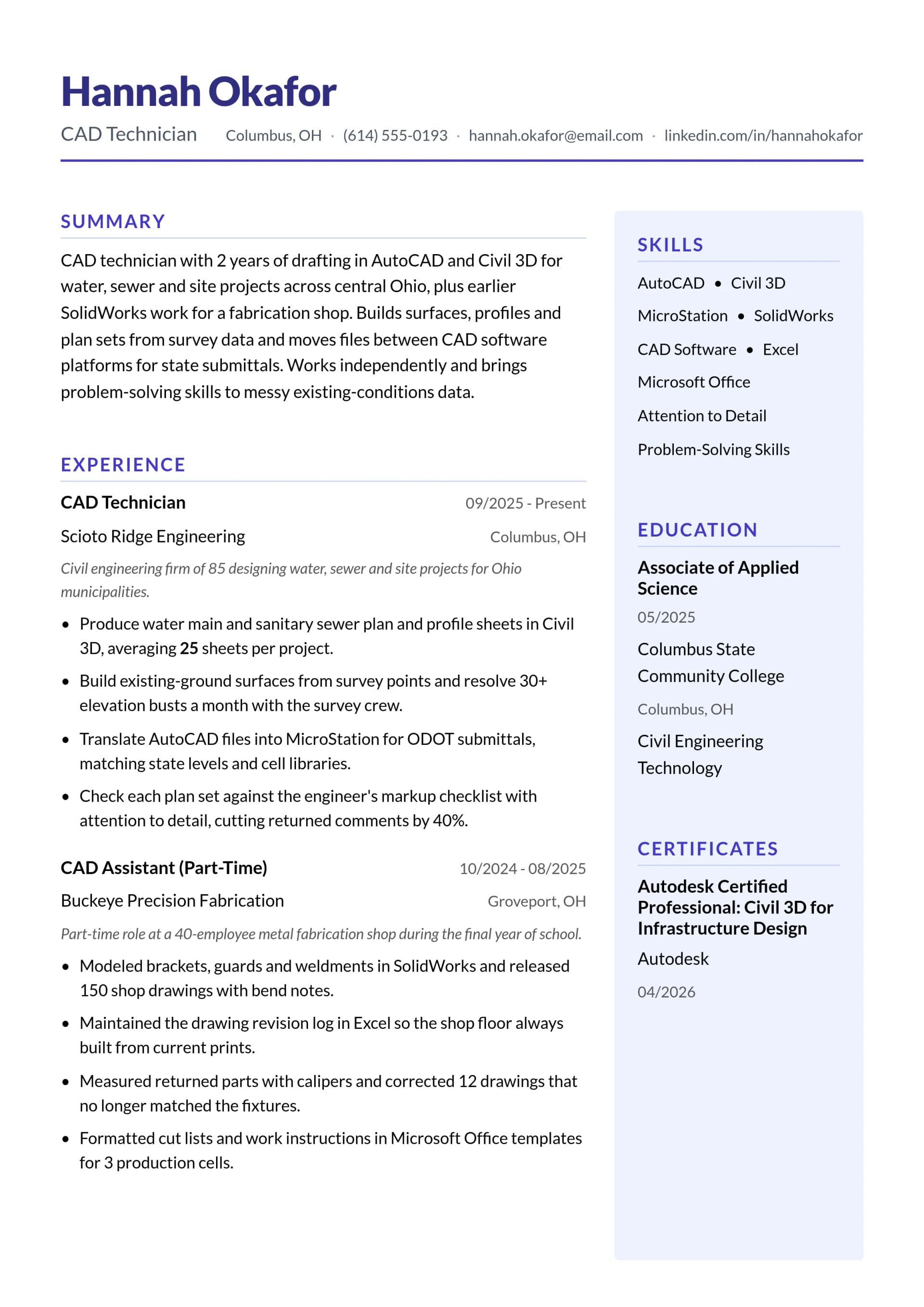 CAD Technician resume example