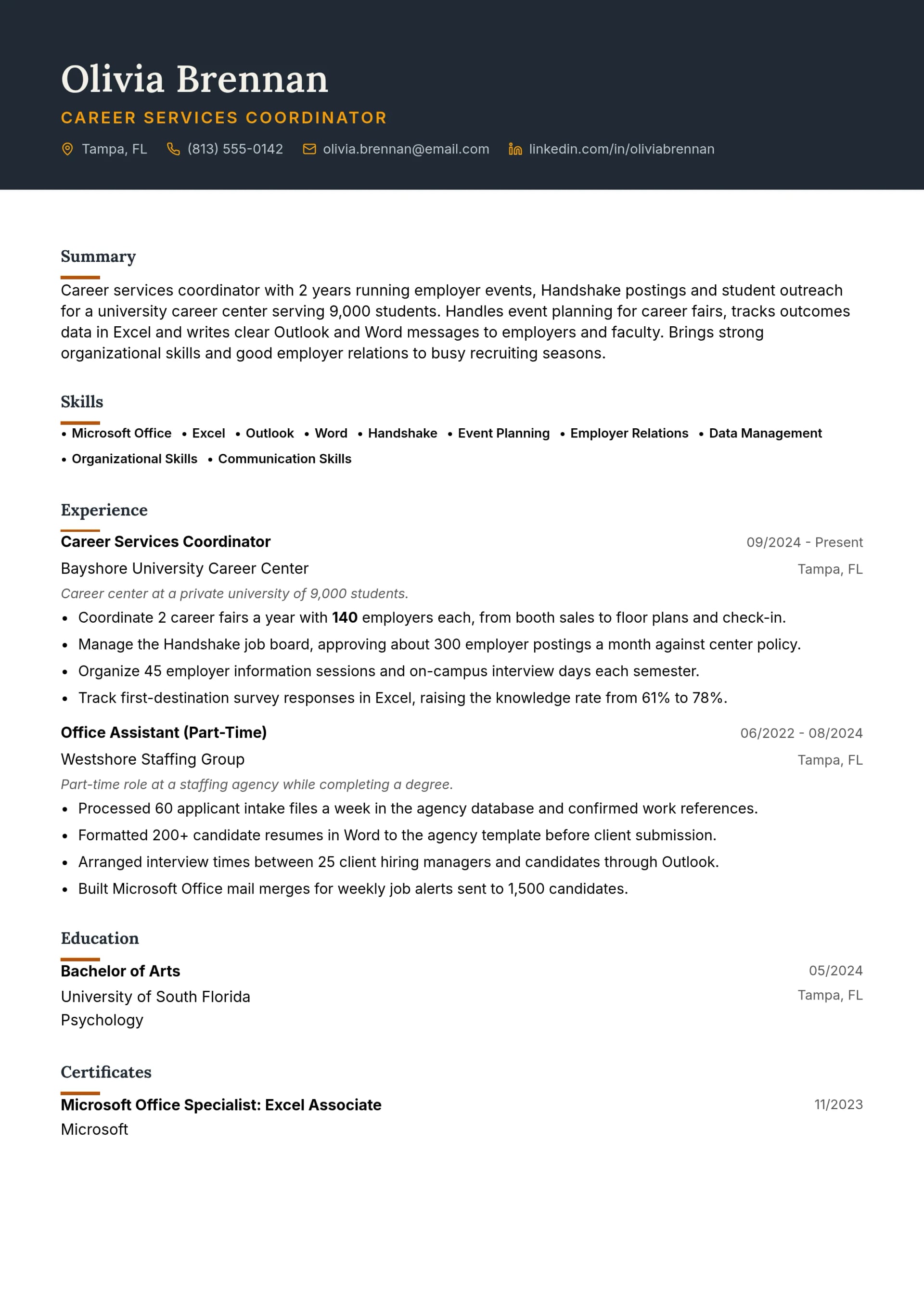 Career Services Coordinator resume example