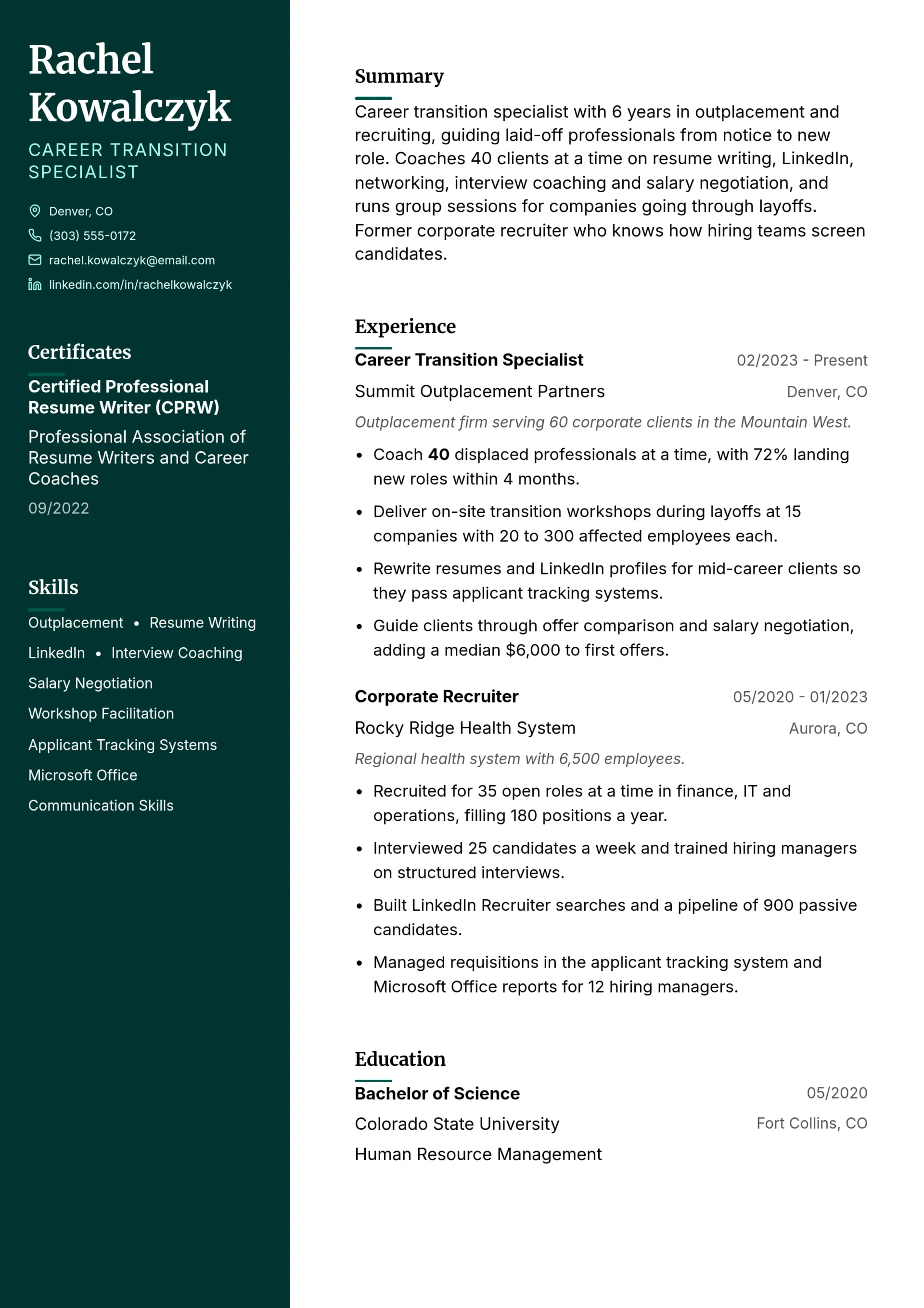 Career Transition Specialist resume example