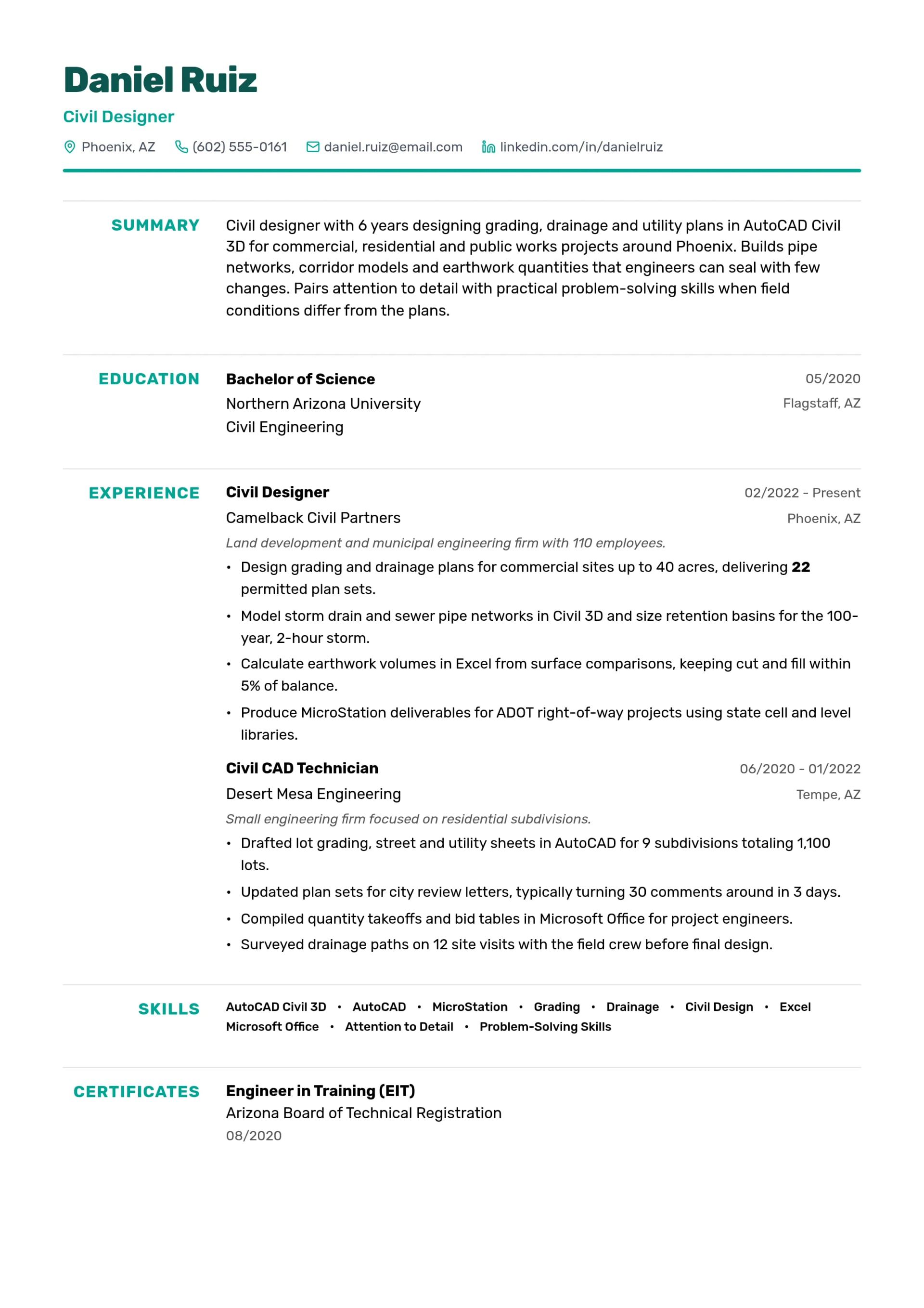 Civil Designer resume example