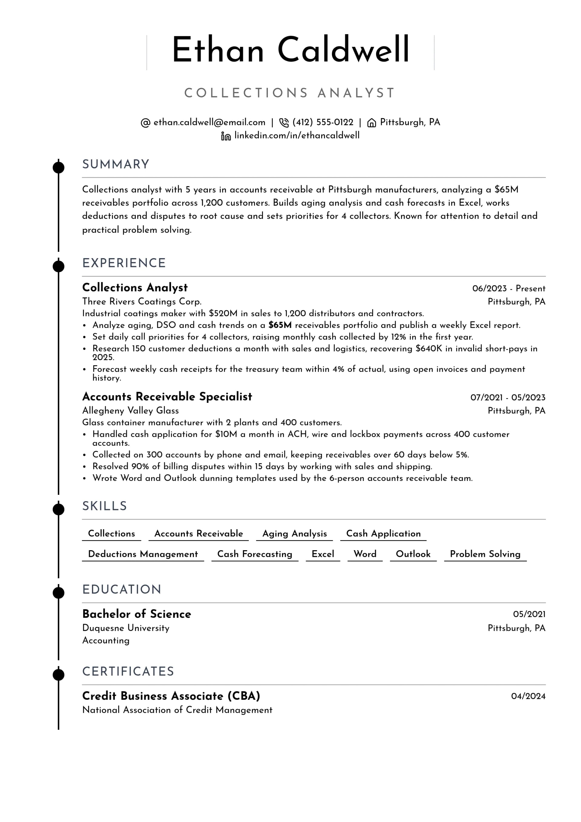 Collections Analyst resume example