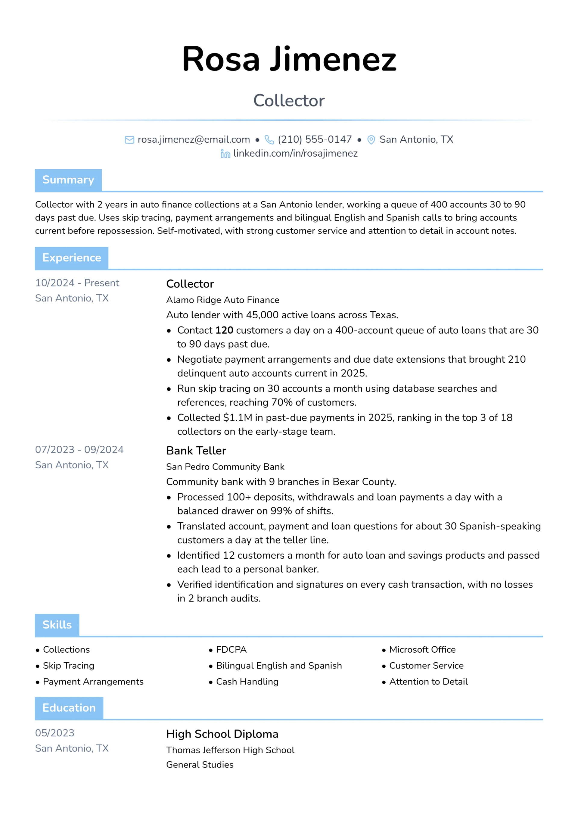 Collector resume example
