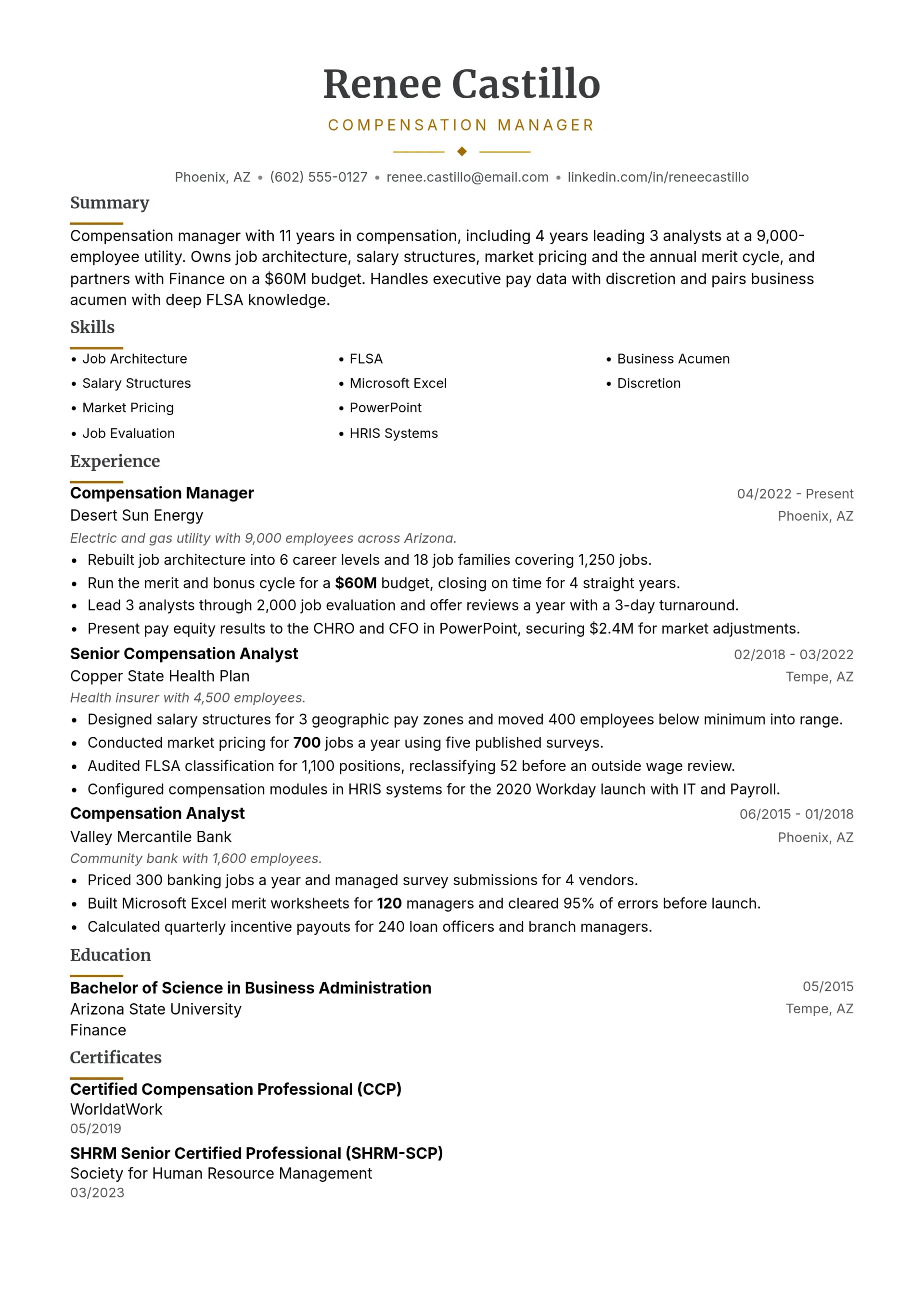 Compensation Manager resume example