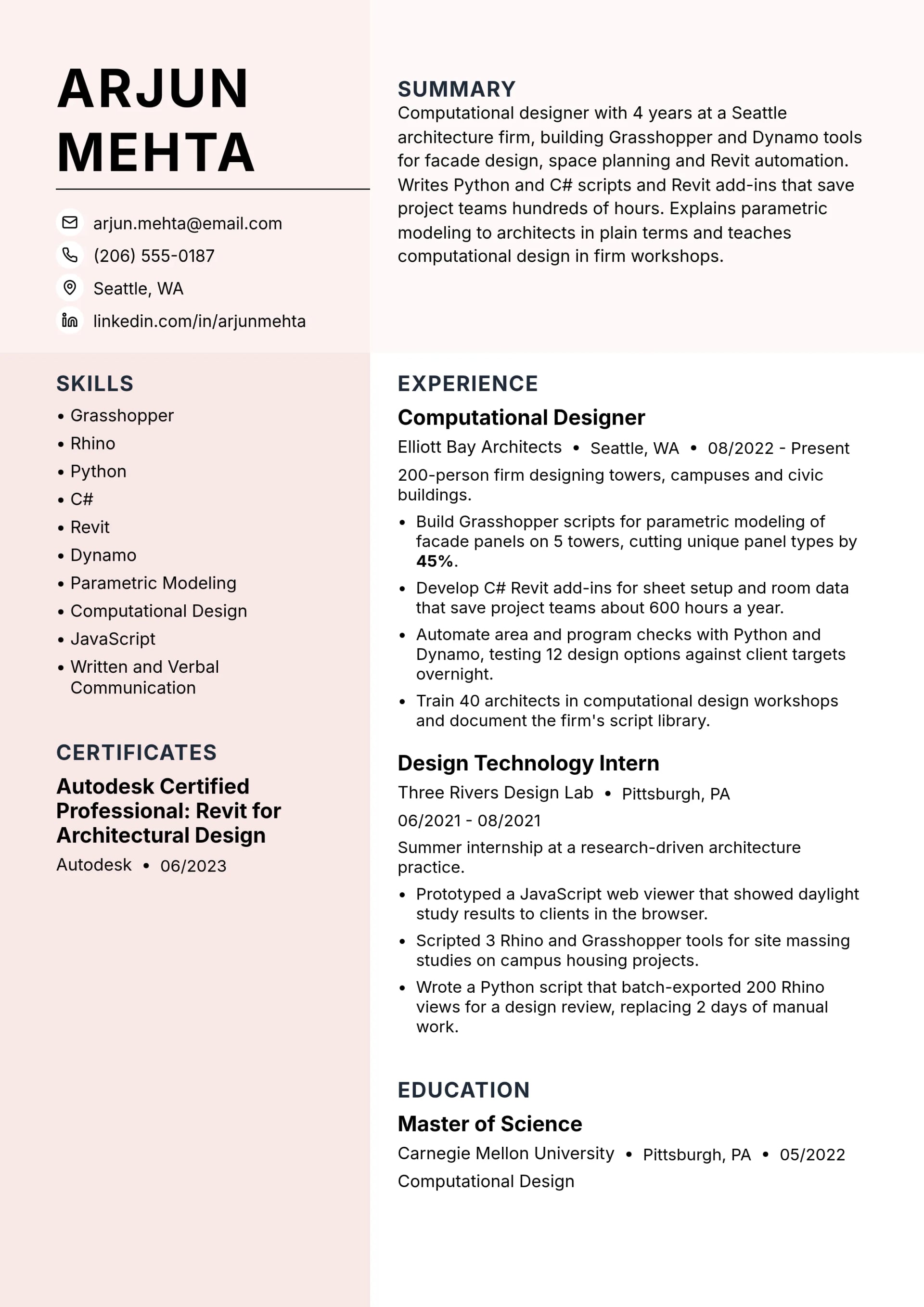 Computational Designer resume example