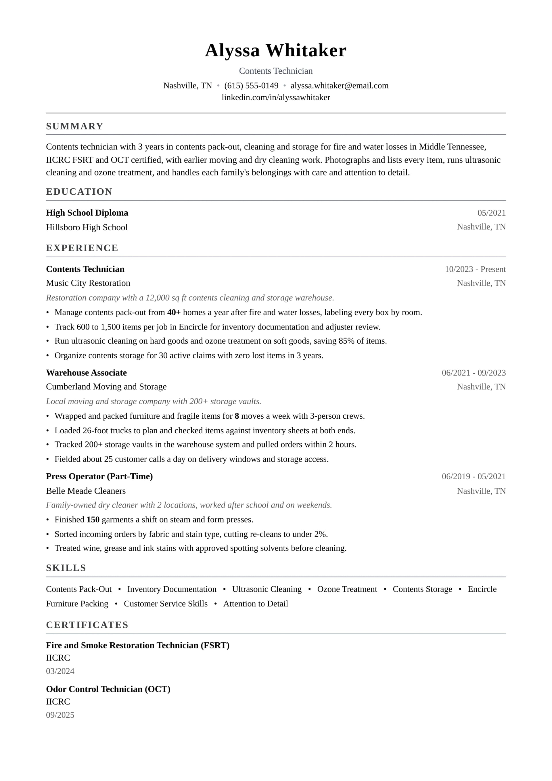 Contents Technician resume example