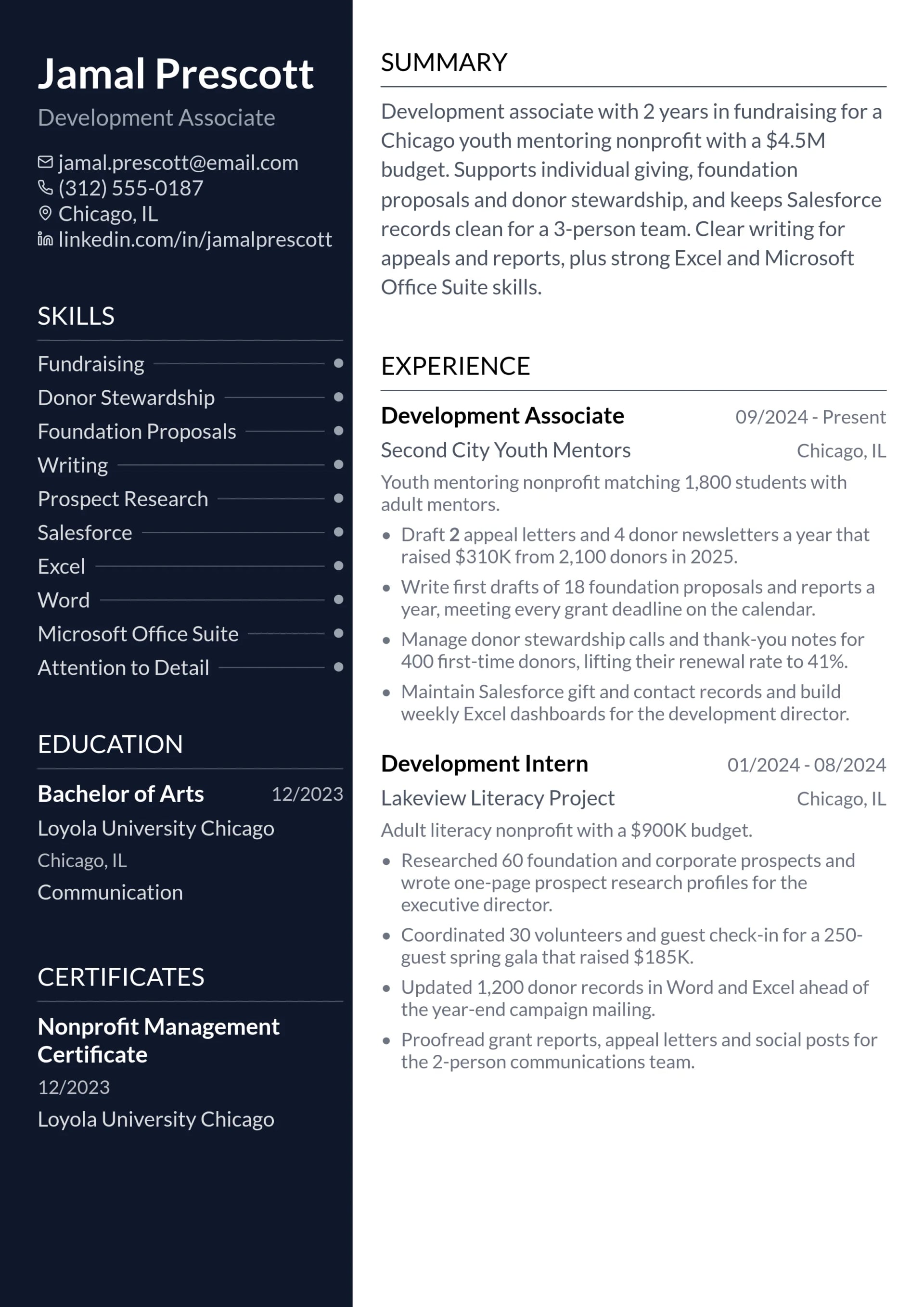 Development Associate resume example