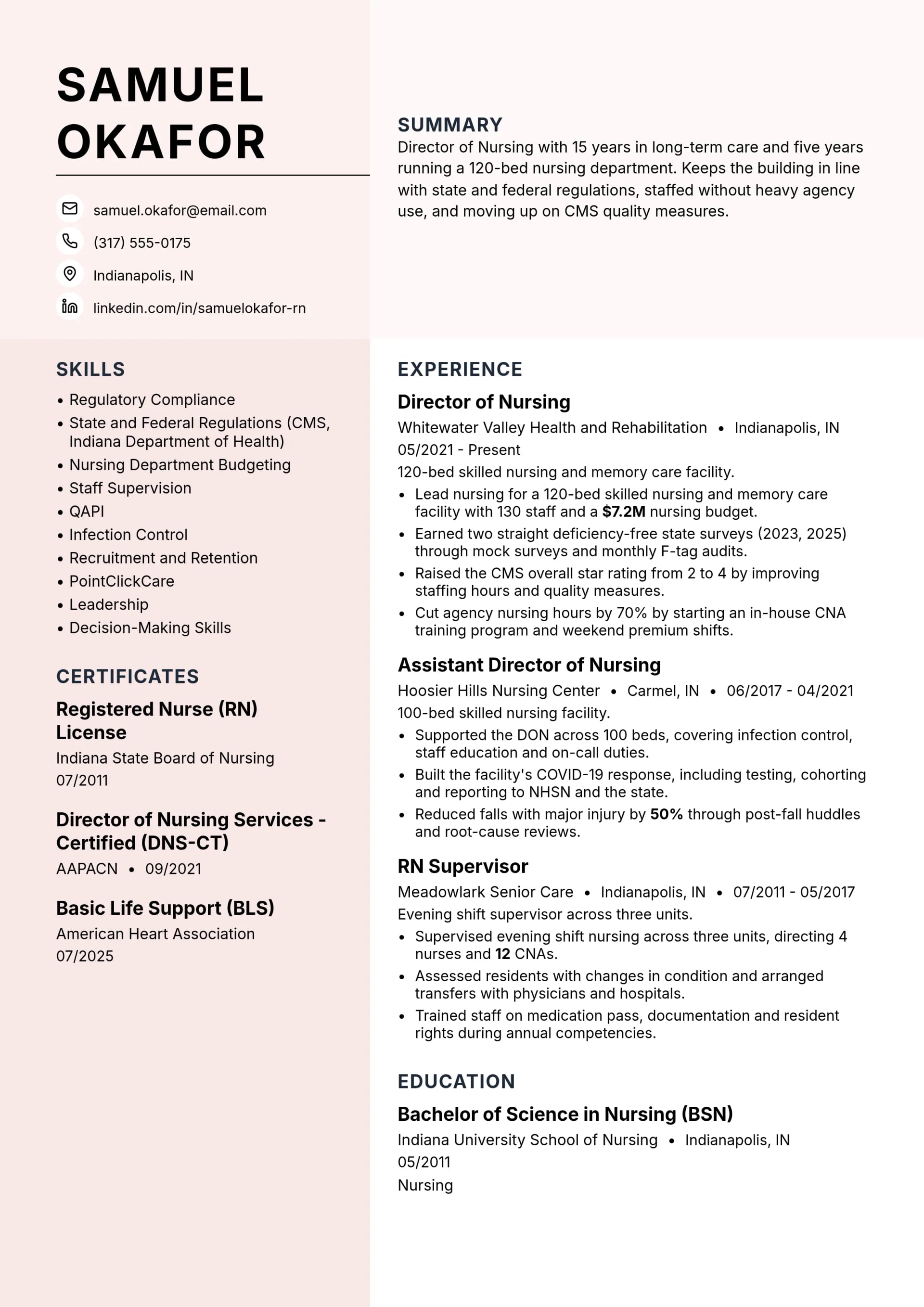 Director of Nursing resume example